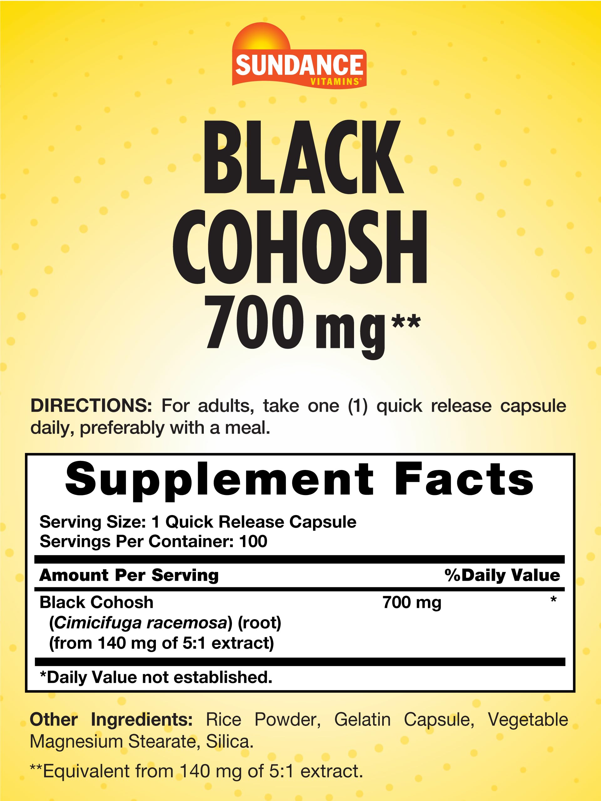 Sundance Black Cohosh 700mg – 100 Quick Release Capsules | Non-GMO, Gluten Free