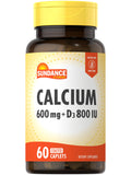 Sundance Calcium 600mg with Vitamin D3 - 60 Caplets | Vegetarian, Non-GMO, Gluten Free