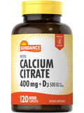 Calcium Citrate with Vitamin D3 400 mg – Sundance Vitamins | 120 Caplets | Vegetarian, Non-GMO, Gluten Free