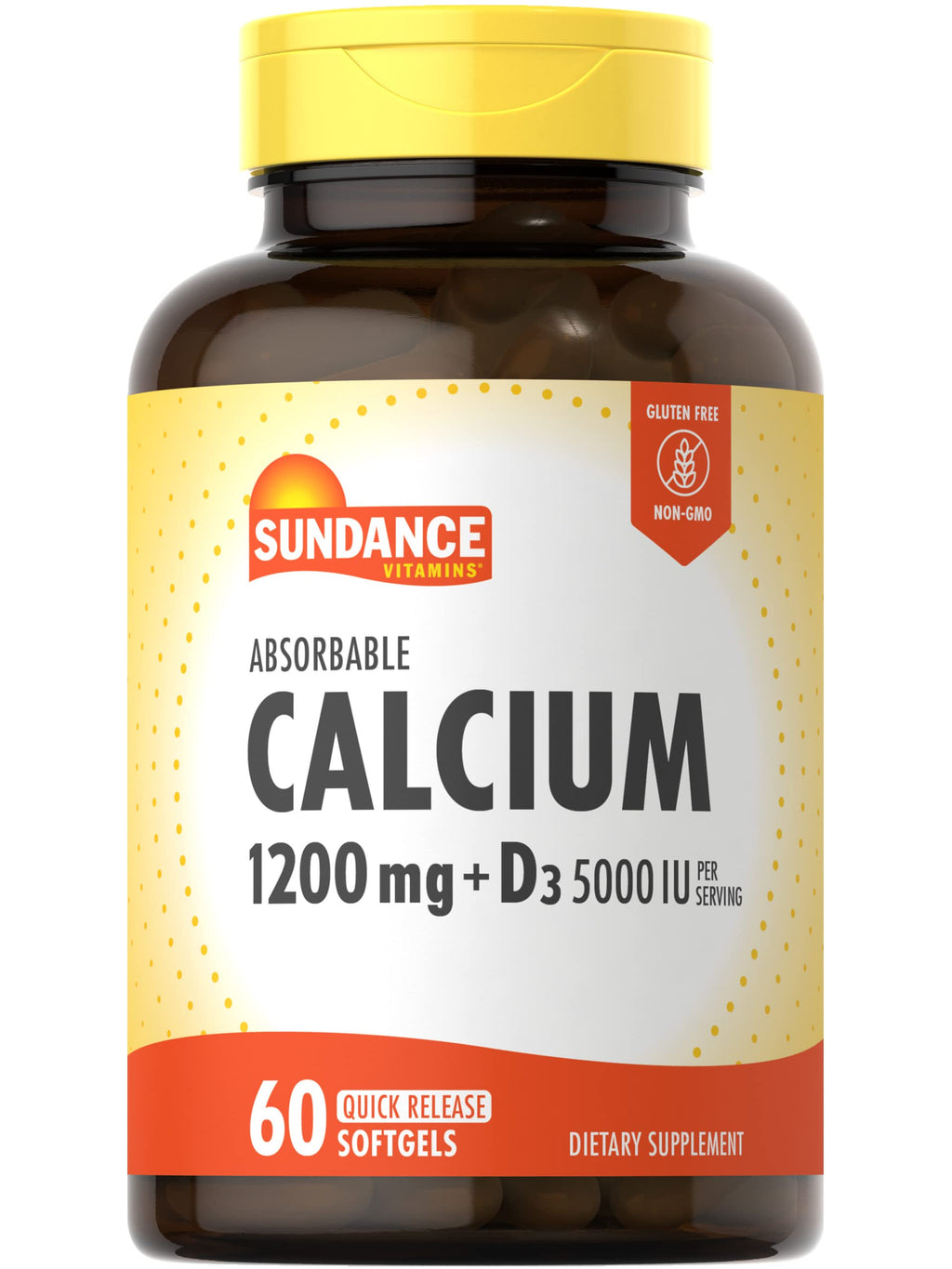 Sundance Calcium 1200 mg + Vitamin D3 5000 IU | 60 Softgels | Non-GMO & Gluten Free