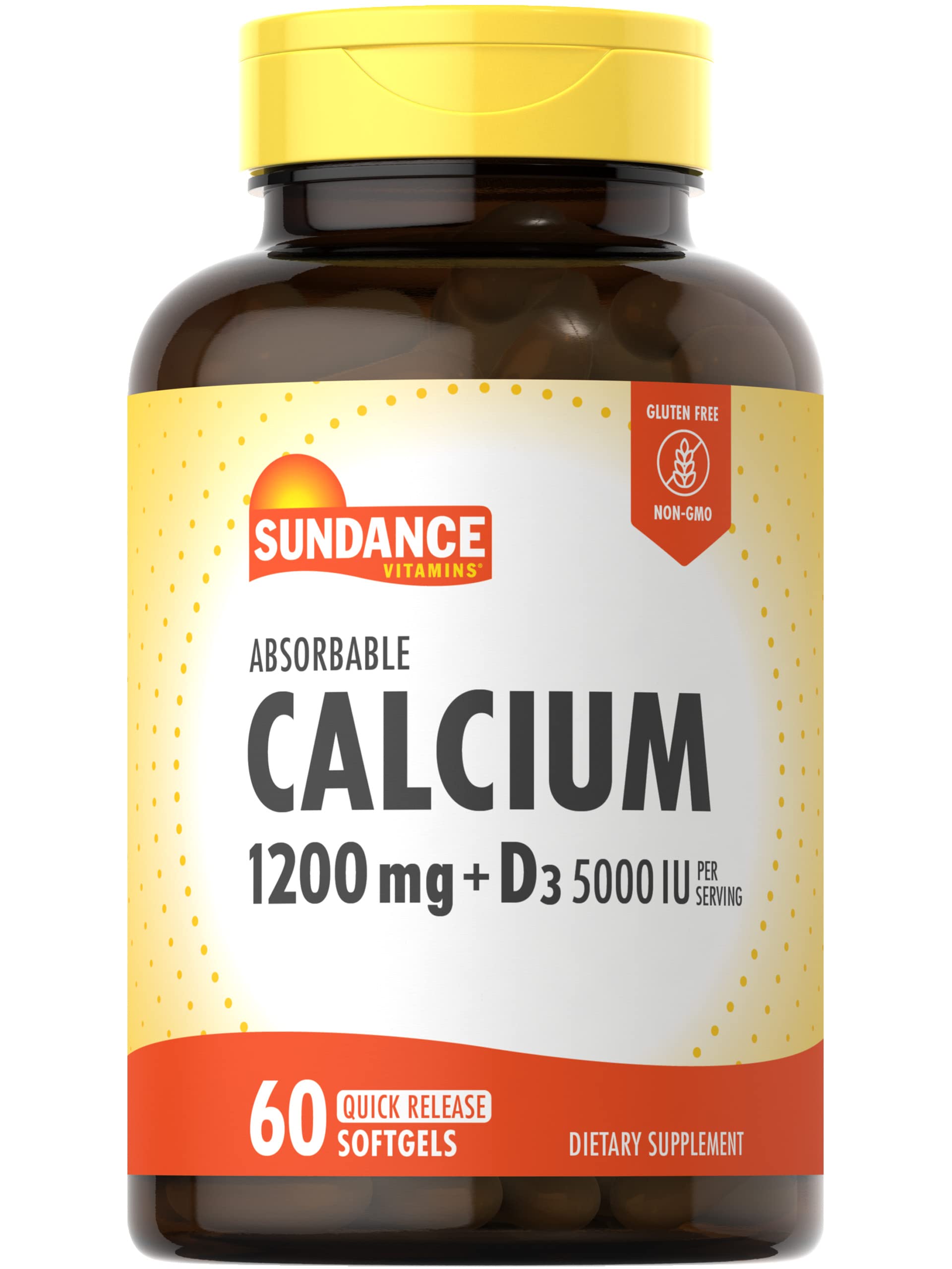 Sundance Calcium 1200 mg + Vitamin D3 5000 IU | 60 Softgels | Non-GMO & Gluten Free