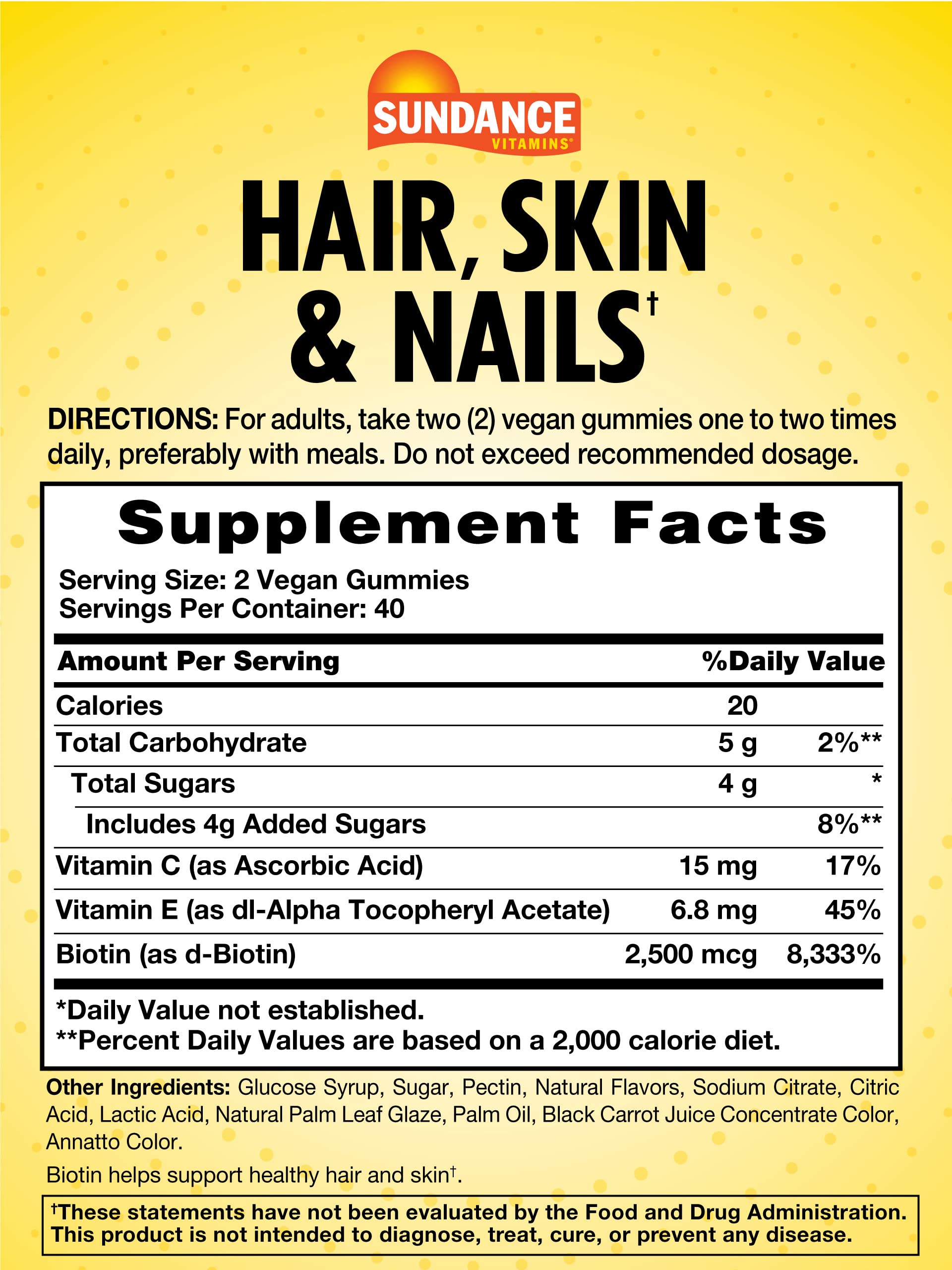 Biotin 2,500 mcg Hair, Skin & Nails Gummies – Sundance, 80 Count, Vegan & Gluten Free
