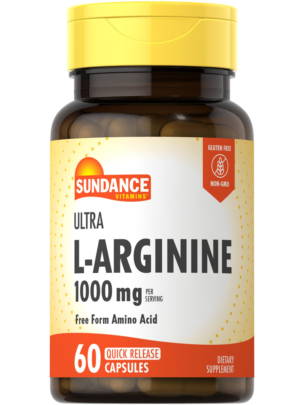 Sundance L-Arginine 1000mg Capsules – 60 Count | Free Form Amino Acid Supplement | Non-GMO & Gluten Free