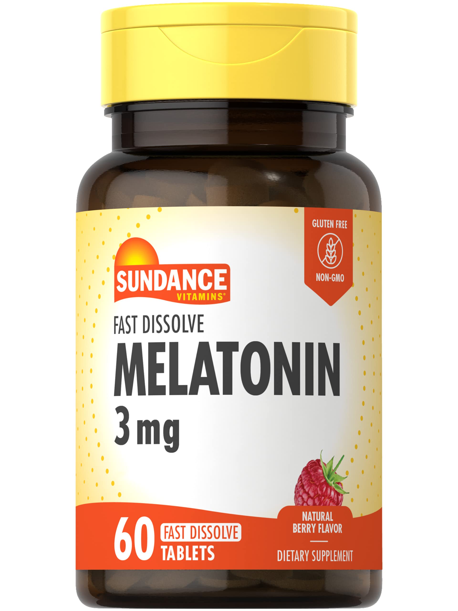 Sundance Melatonin 3mg Fast Dissolve – 60 Vegetarian Tablets | Berry Flavor | Gluten Free