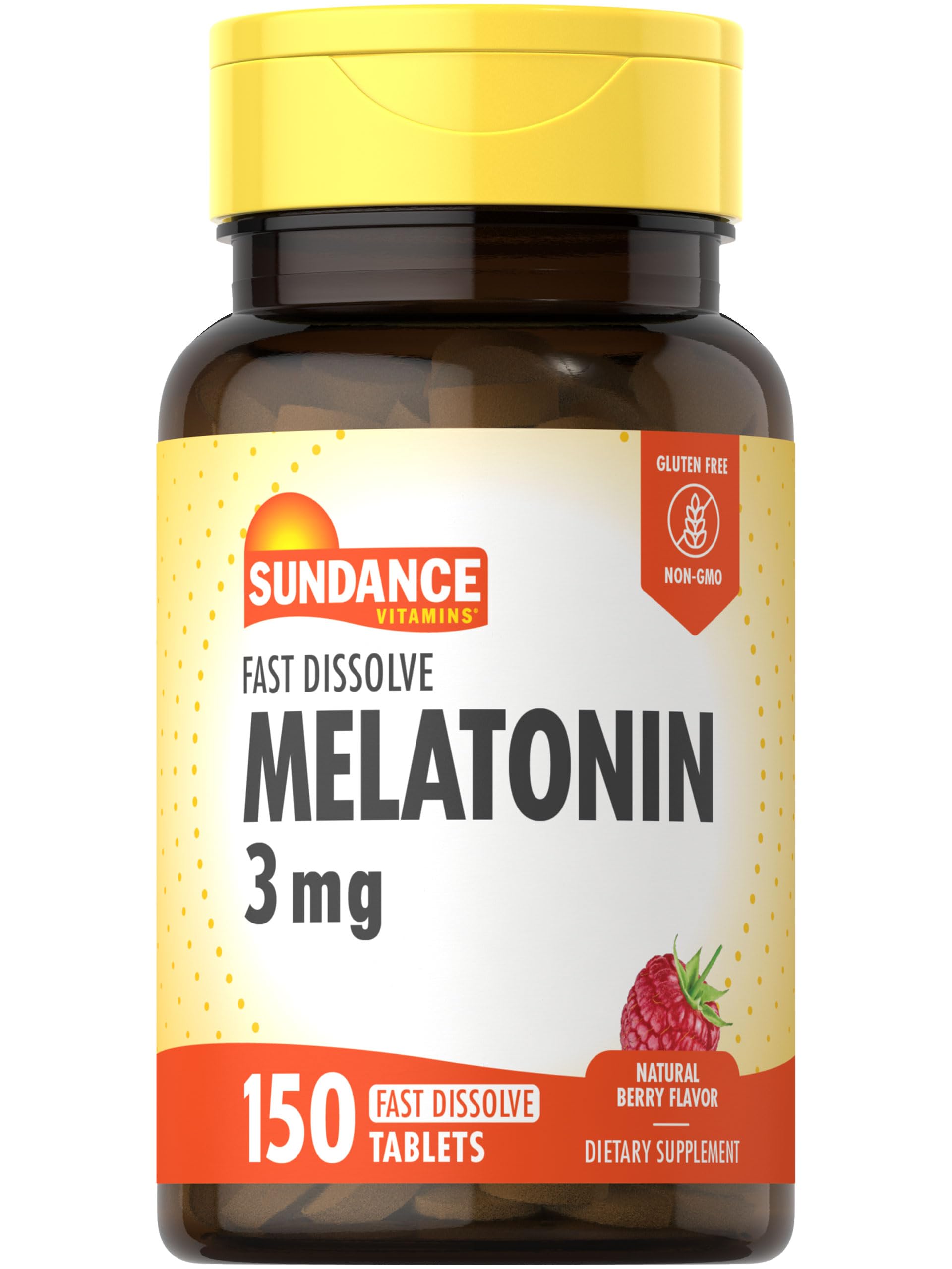 Sundance Melatonin Fast Dissolve 3mg – Berry Flavor, Vegetarian, Non-GMO, Gluten Free