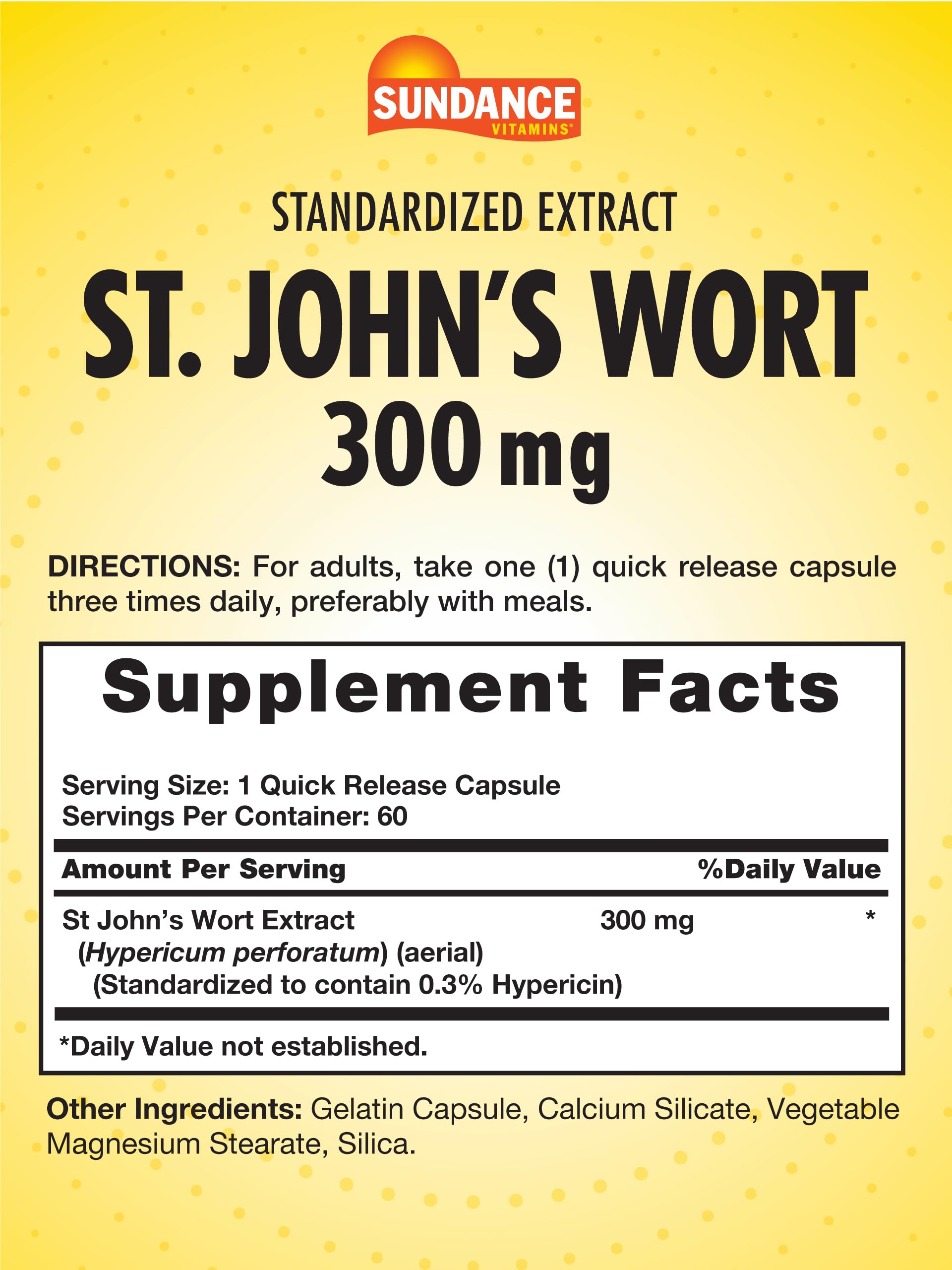 Sundance St. John's Wort Capsules 300 mg | 60 Count | Non-GMO & Gluten Free