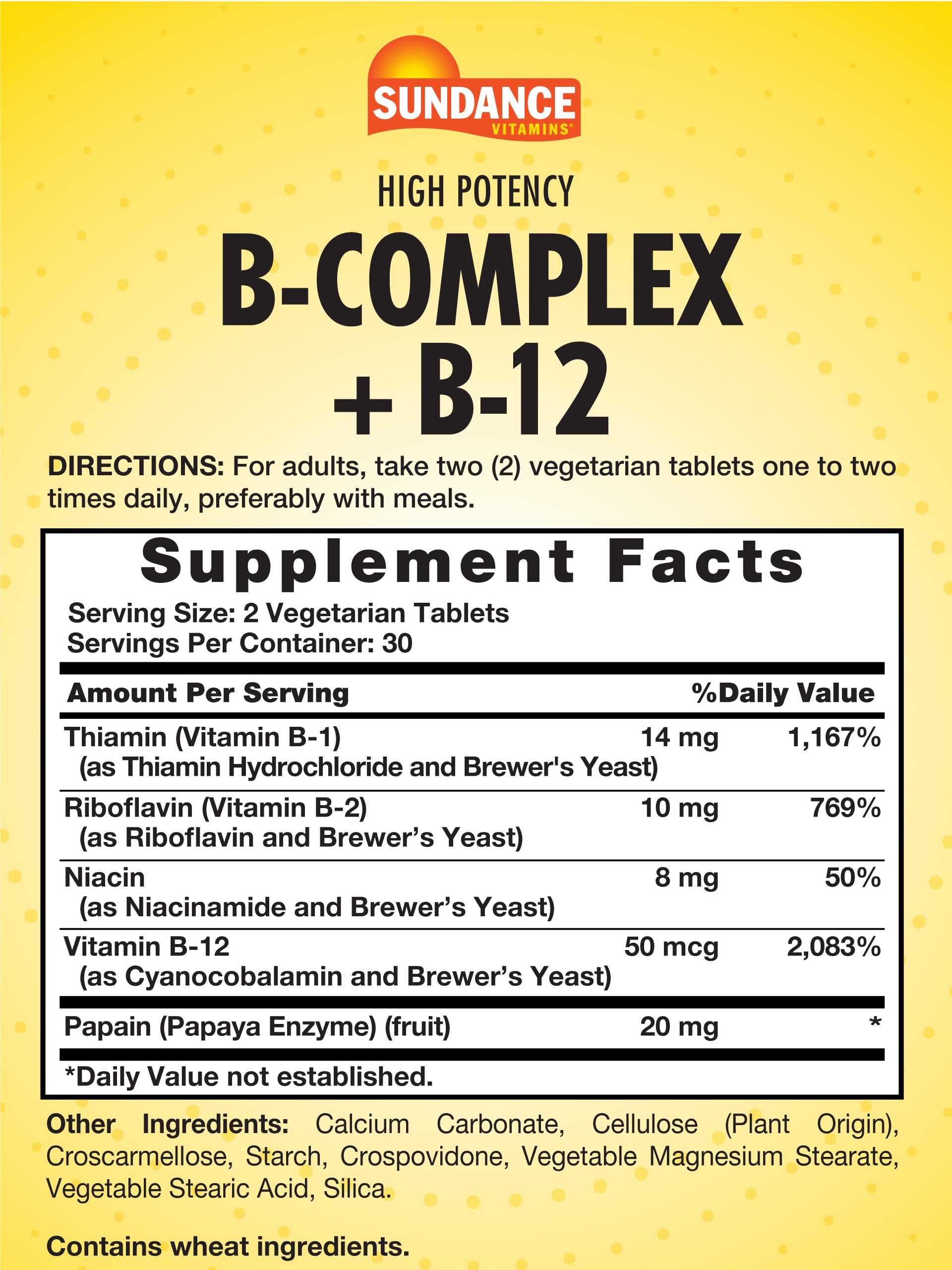 Sundance Vitamin B-Complex with B-12 – 60 Tablets | High Potency, Vegetarian, Non-GMO, Gluten Free