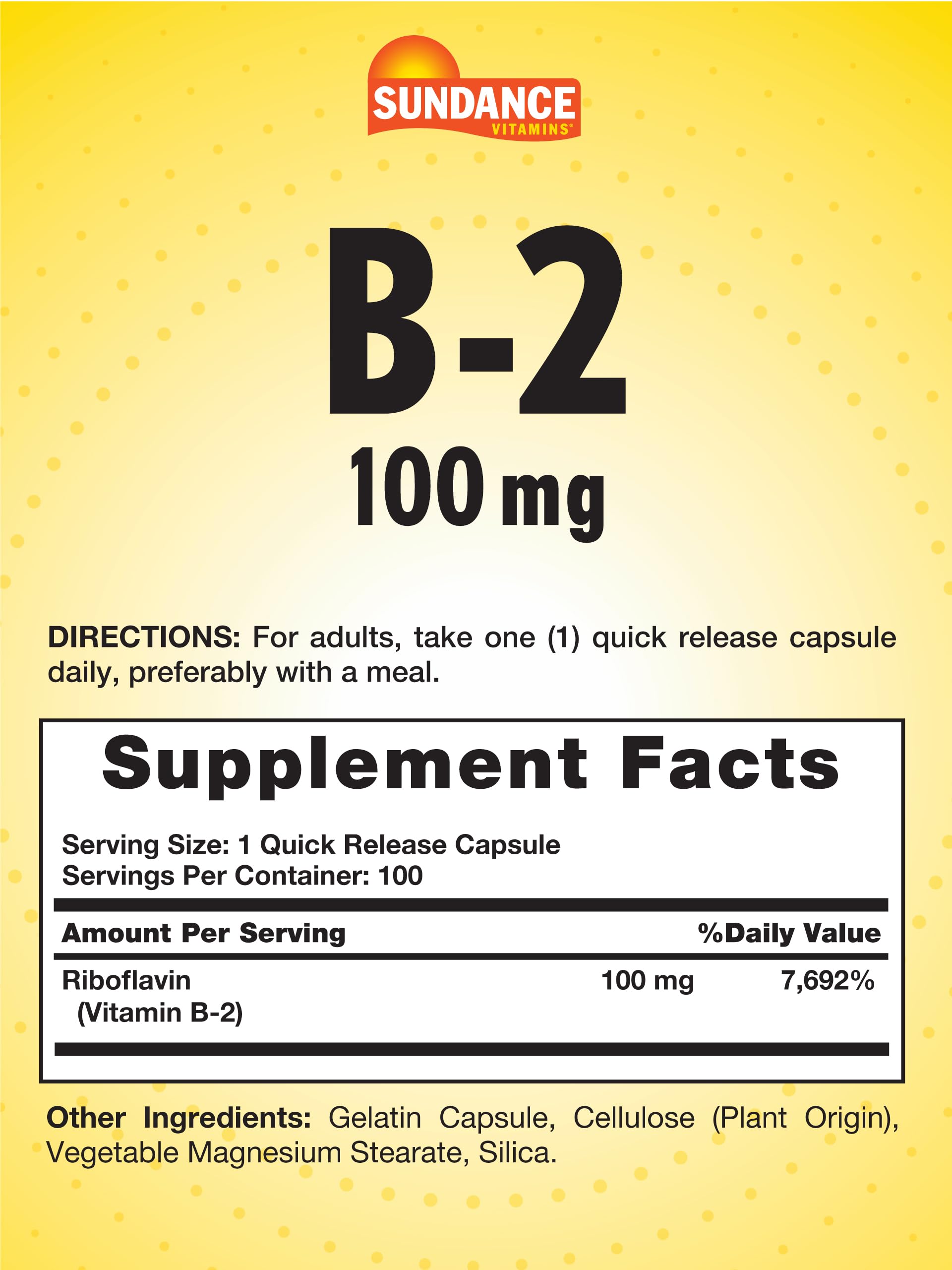 Sundance Vitamin B-2 100mg | 100 Capsules | Non-GMO & Gluten Free