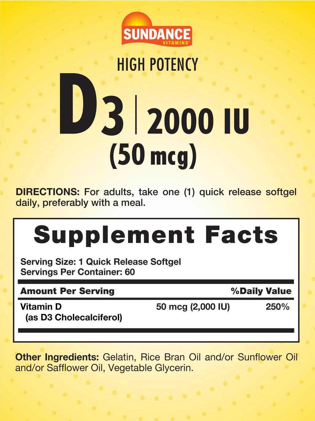 Sundance Vitamin D3 2000 IU | 60 Quick Release Softgels | High Potency | Non-GMO and Gluten Free Supplement