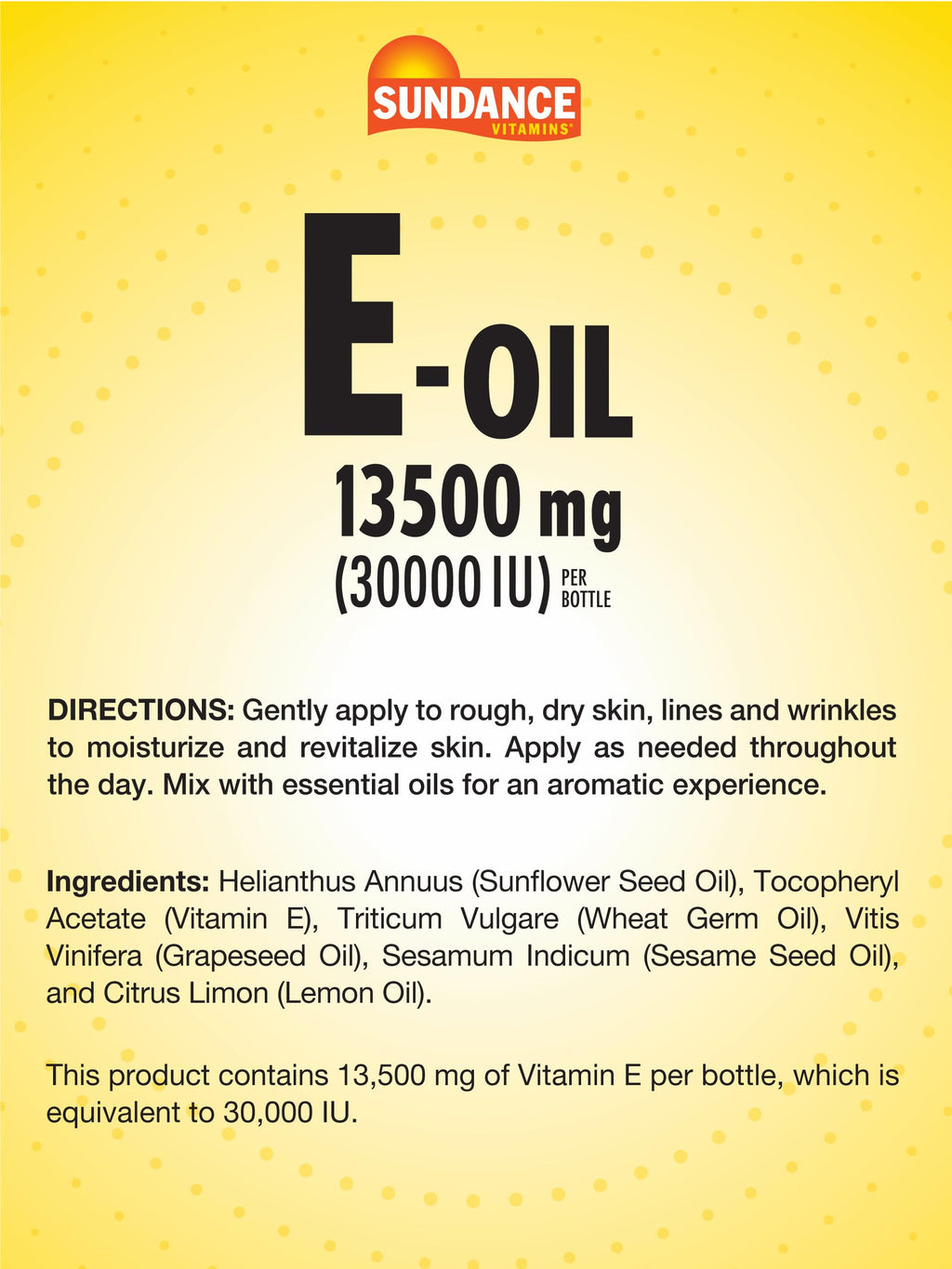 Sundance Vitamin E-Oil for Skin – 13,500 mg (30,000 IU) • 4 fl oz • Lemon Scented