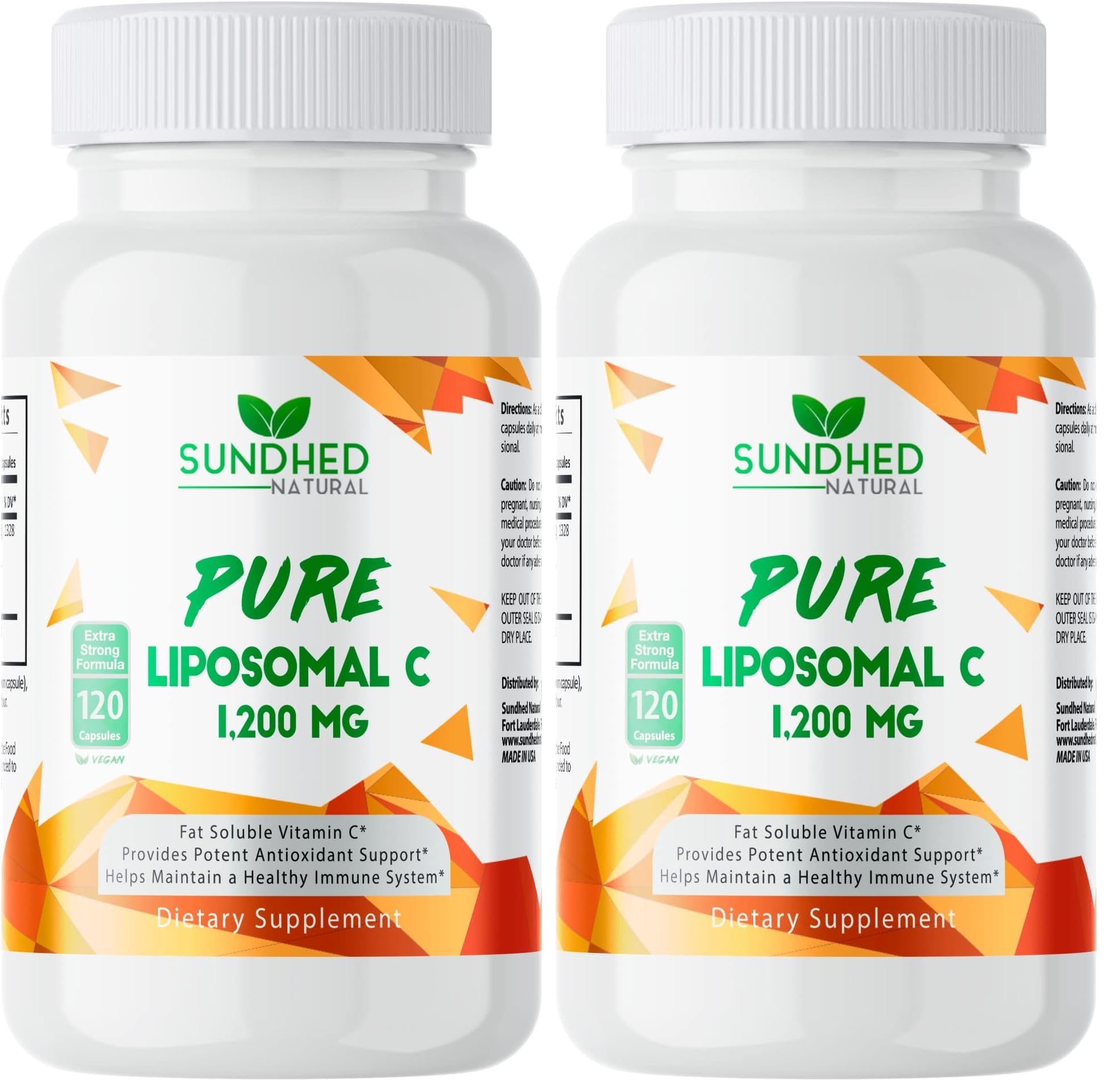 Sundhed Natural Liposomal Vitamin C - 1200mg Immune Support & Collagen Health | Pack of 2 (120 Capsules)