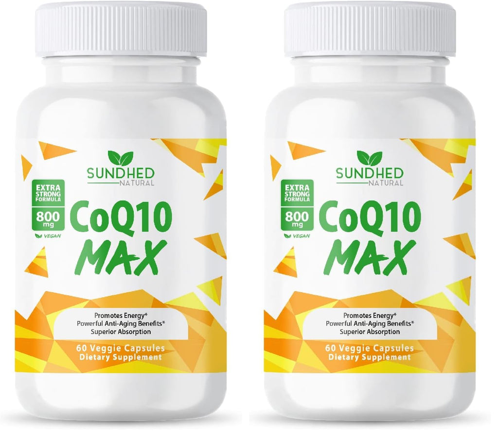 Sundhed Natural CoQ10 800mg - Extra Strong Coenzyme Q10 Supplement, Pack of 2 (60 Capsules Each)