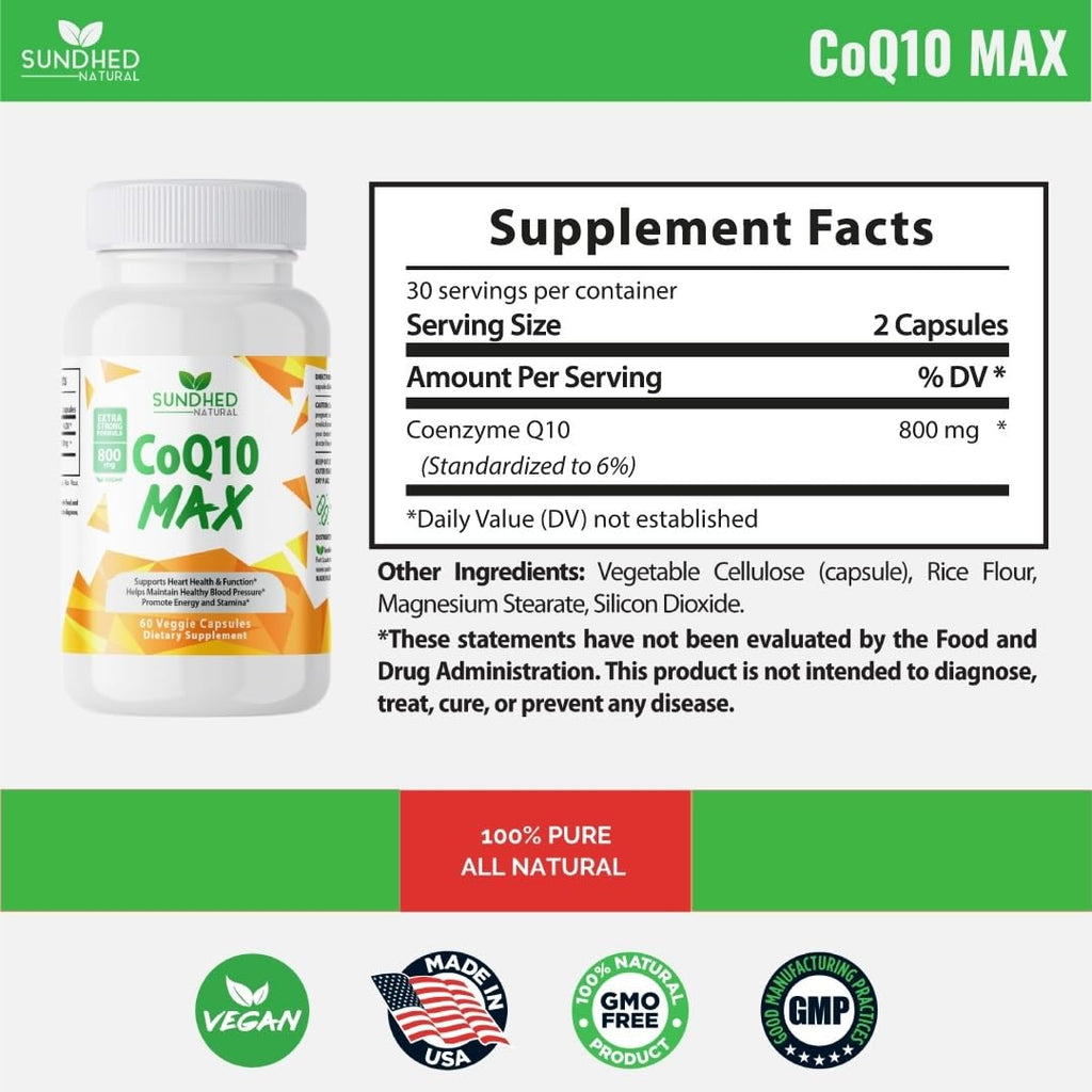 Sundhed Natural CoQ10 800mg - Extra Strong Coenzyme Q10 Supplement, Pack of 2 (60 Capsules Each)