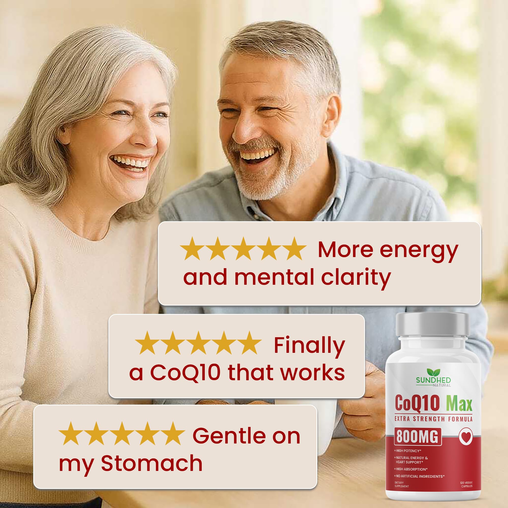 Sundhed Natural CoQ10 800mg Capsules – Powerful Antioxidant (120 Capsules) | Heart Support & Energy
