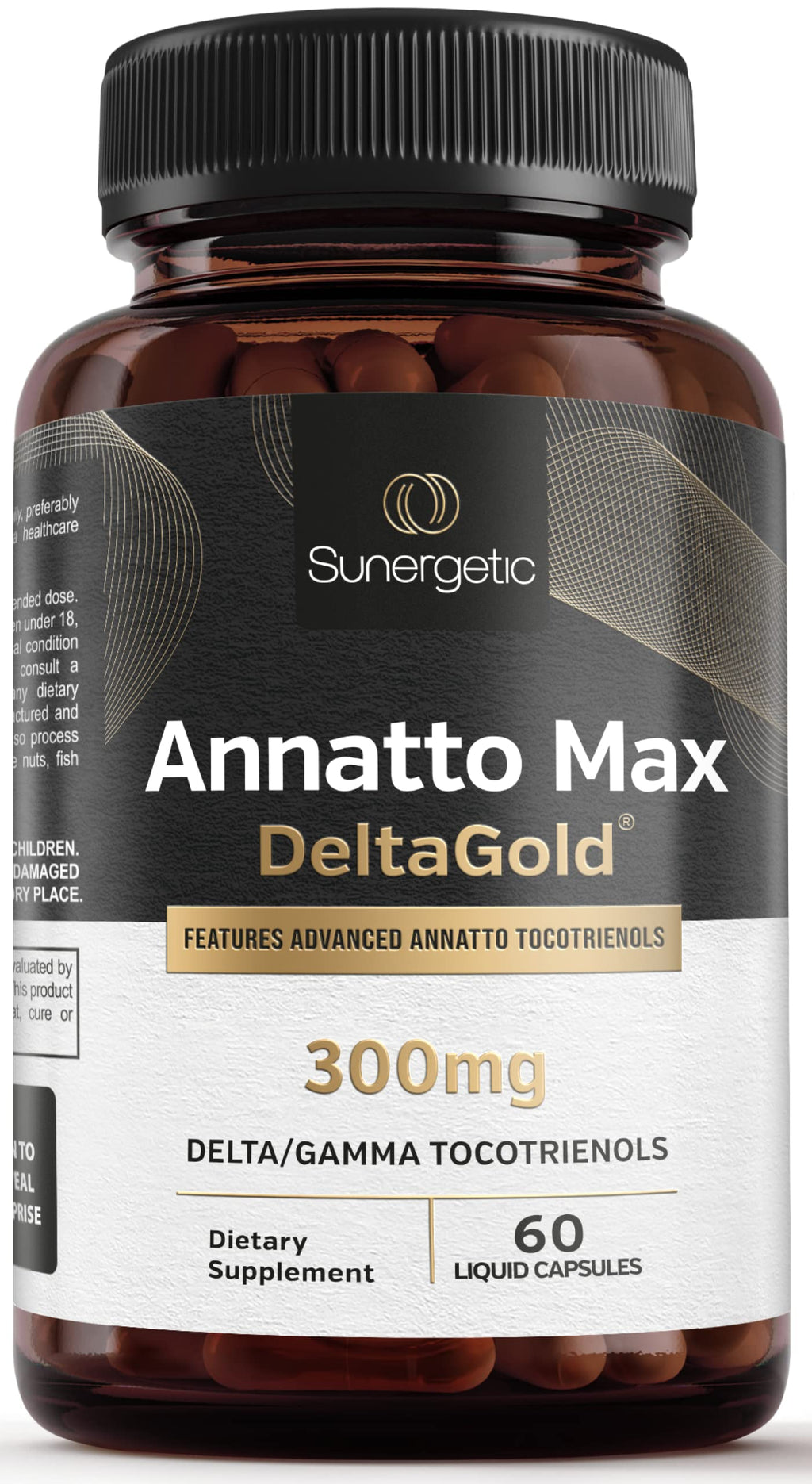 Sunergetic Premium Annatto Tocotrienol 300 mg with DeltaGold — Delta+Gamma Tocotrienols, 60 Liquid Capsules