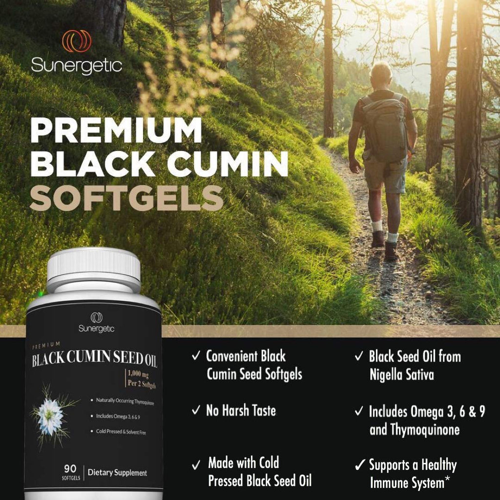 Sunergetic Black Cumin Seed Oil Softgels – 1,000mg per Serving, 90 Softgels