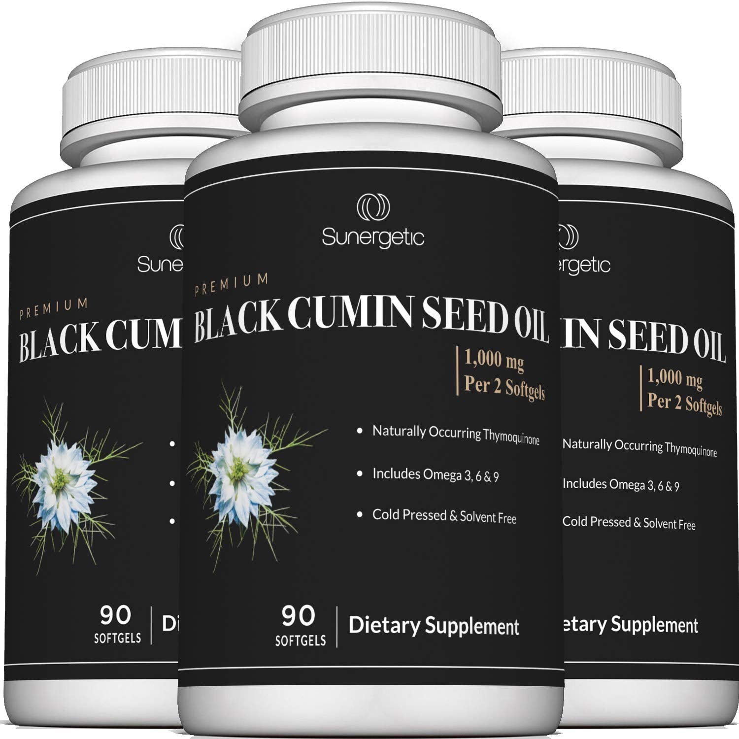 Sunergetic Black Cumin Seed Oil Softgels – 1,000mg per Serving, 90 Softgels