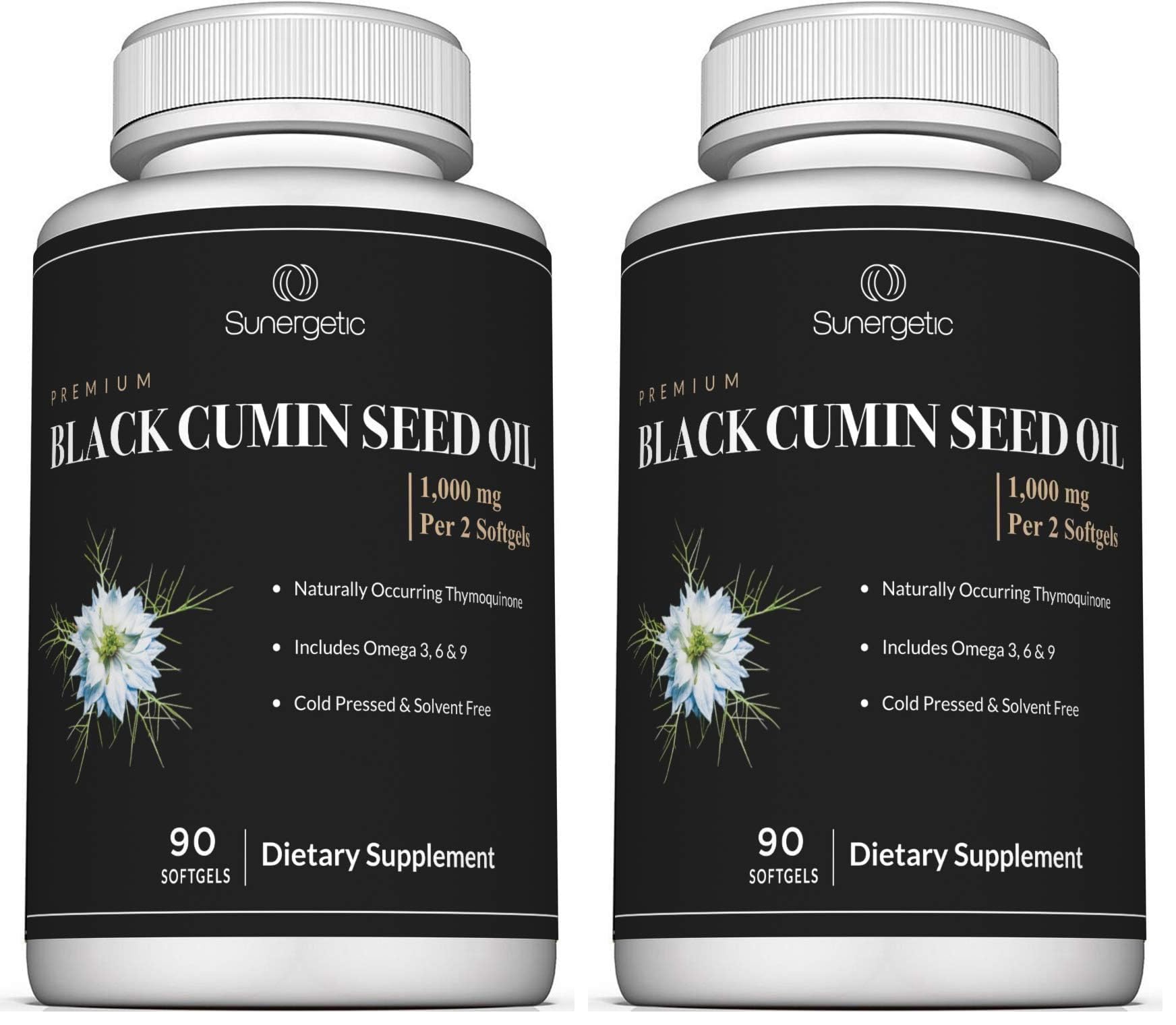 Sunergetic Black Cumin Seed Oil Softgels – 1,000mg per Serving | Pack of 2 (90 Softgels Each)