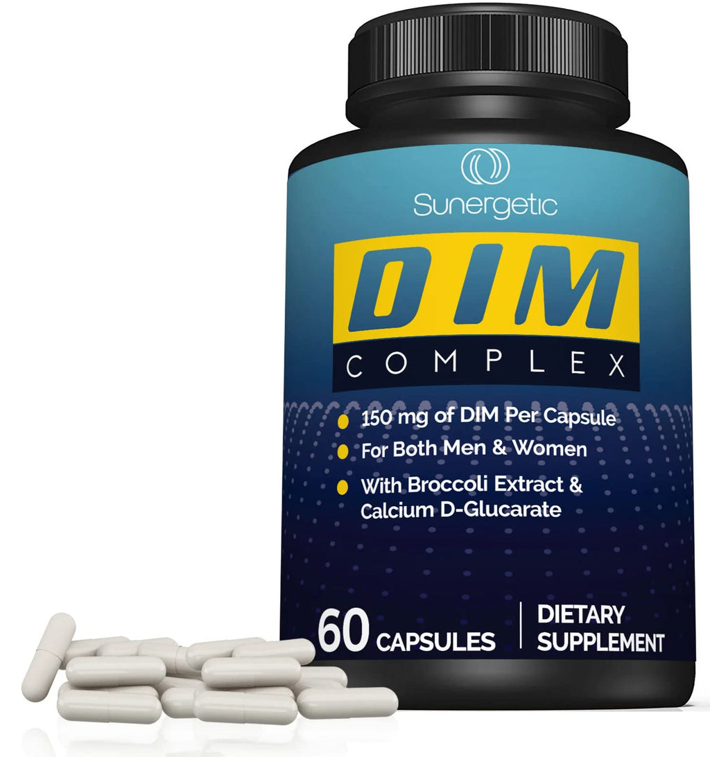 Sunergetic Premium DIM Supplement – 150mg DIM, Bioperine, Broccoli & Calcium D-Glucarate | 60 Capsules