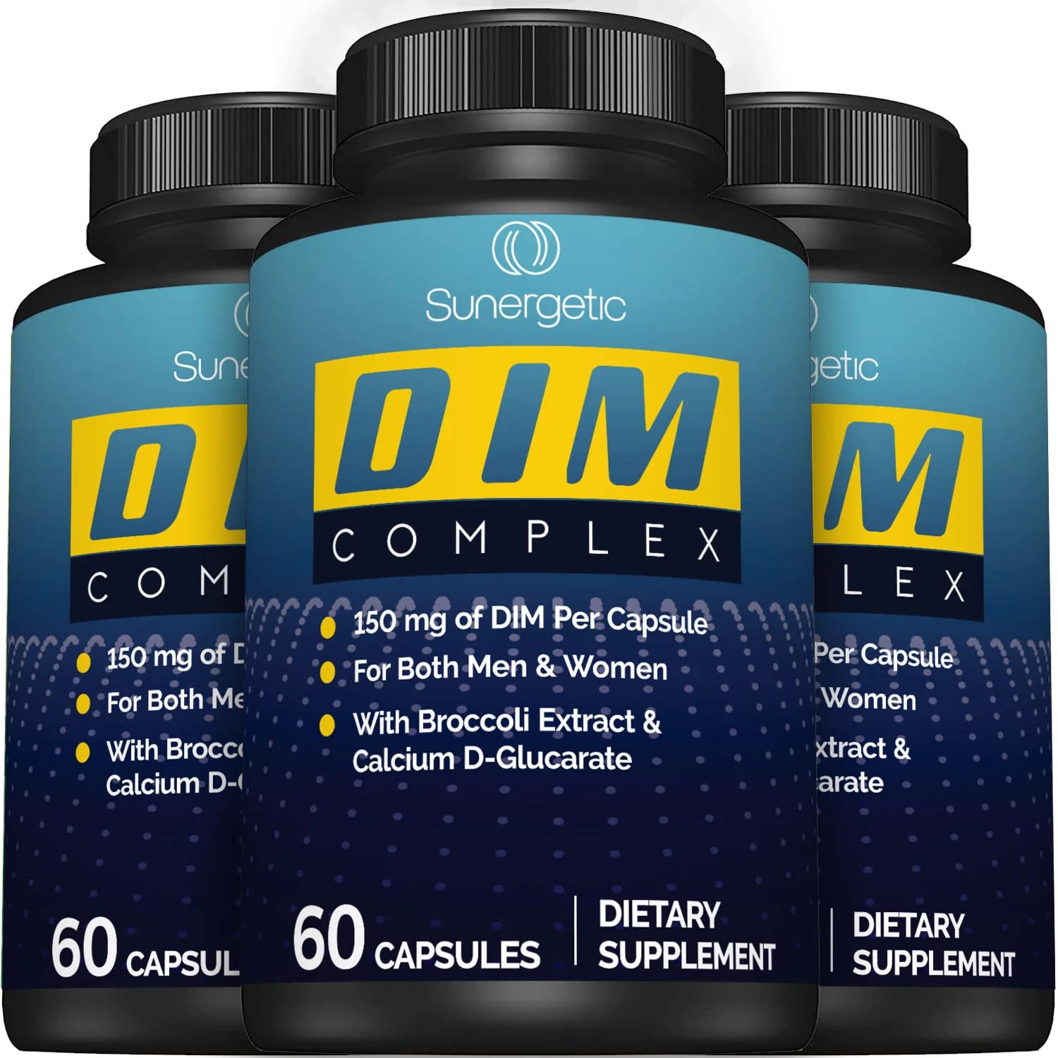 Sunergetic Premium DIM Supplement – 150mg DIM, Bioperine, Broccoli & Calcium D-Glucarate | 60 Capsules