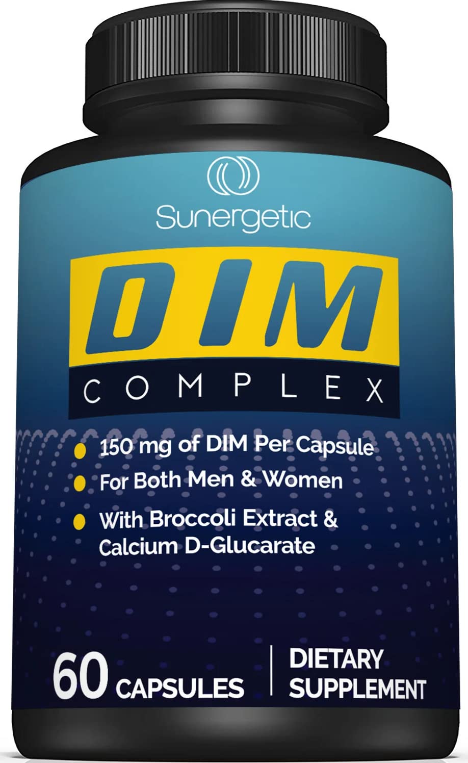Sunergetic Premium DIM Supplement – 150mg DIM, Bioperine, Broccoli & Calcium D-Glucarate | 60 Capsules