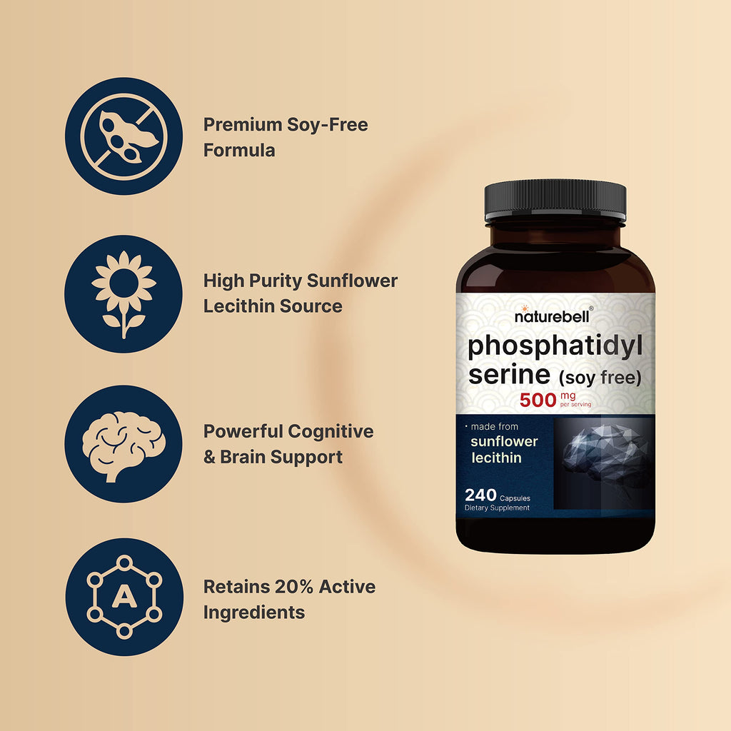 Ultra Strength Phosphatidylserine 500mg per Serving – 240 Capsules | Soy Free, Sunflower Lecithin, Non-GMO