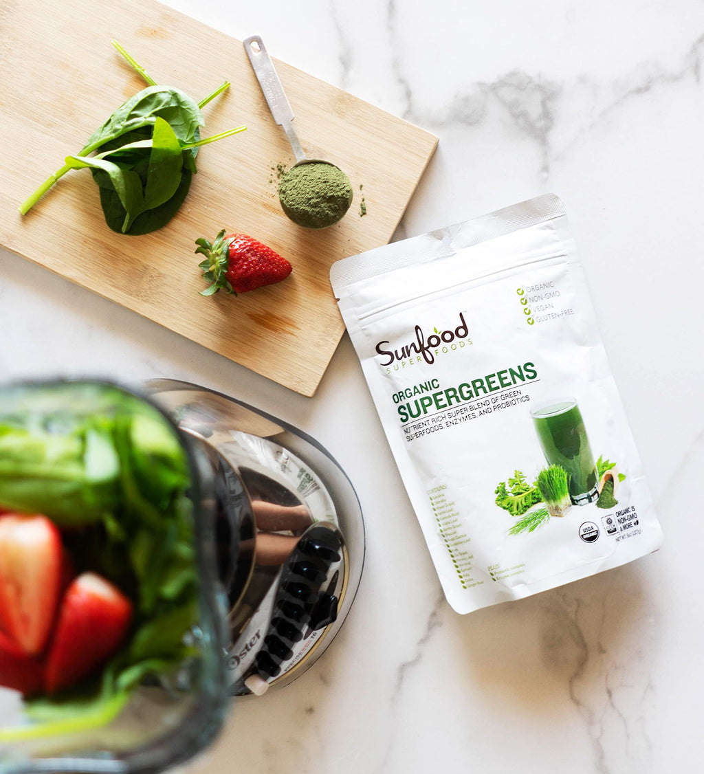 Sunfood Supergreens - Organic Greens Powder with Probiotics (8 oz)