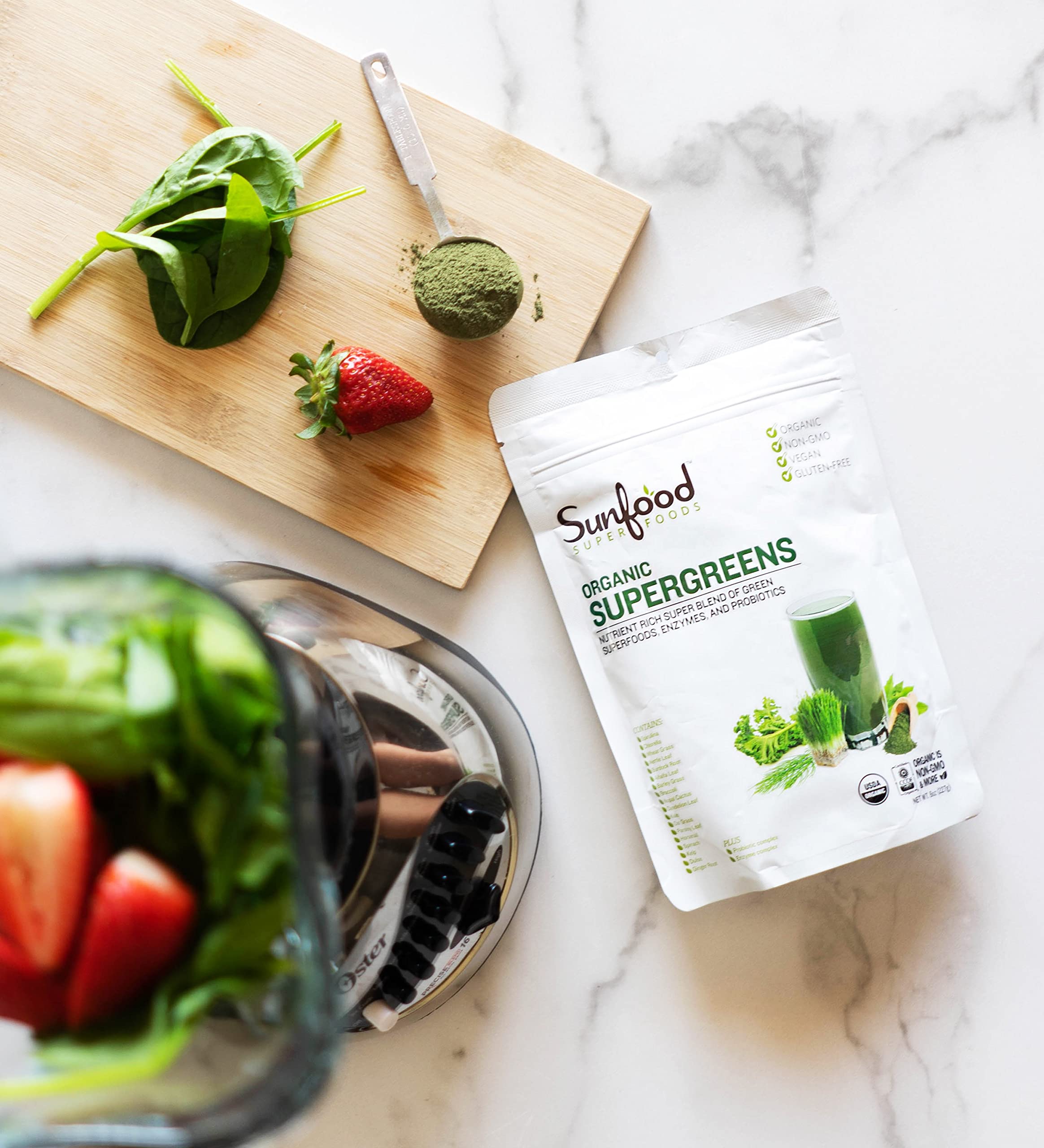 Sunfood Supergreens - Organic Greens Powder with Probiotics (8 oz)