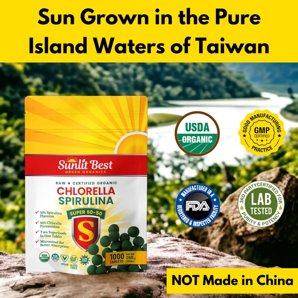 Sunlit 50/50 Organic Chlorella Spirulina Tablets | Immune Support, Gut Health & Energy