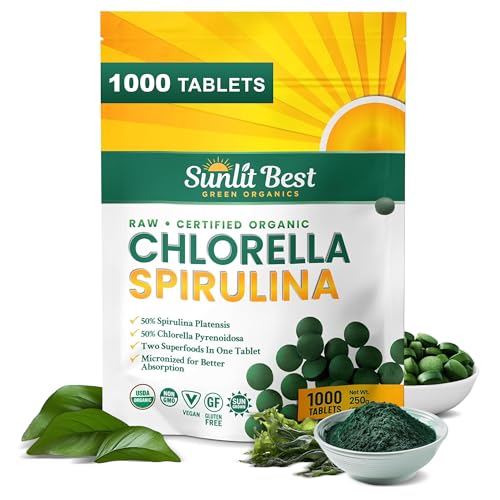 Sunlit Best Organic Burst Chlorella Spirulina Tablets - 1000 Count