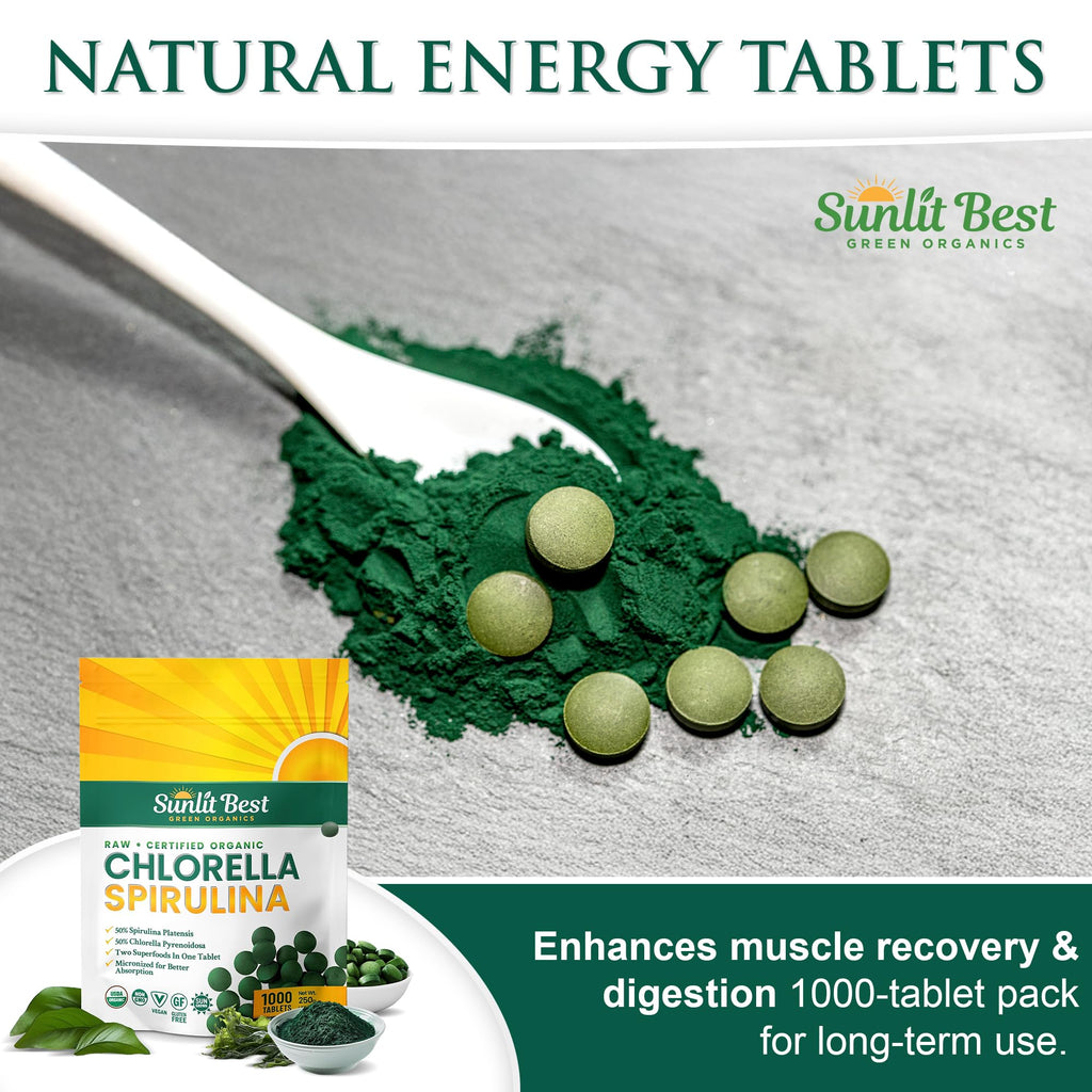 Sunlit Best Organic Burst Chlorella Spirulina Tablets - 1000 Count