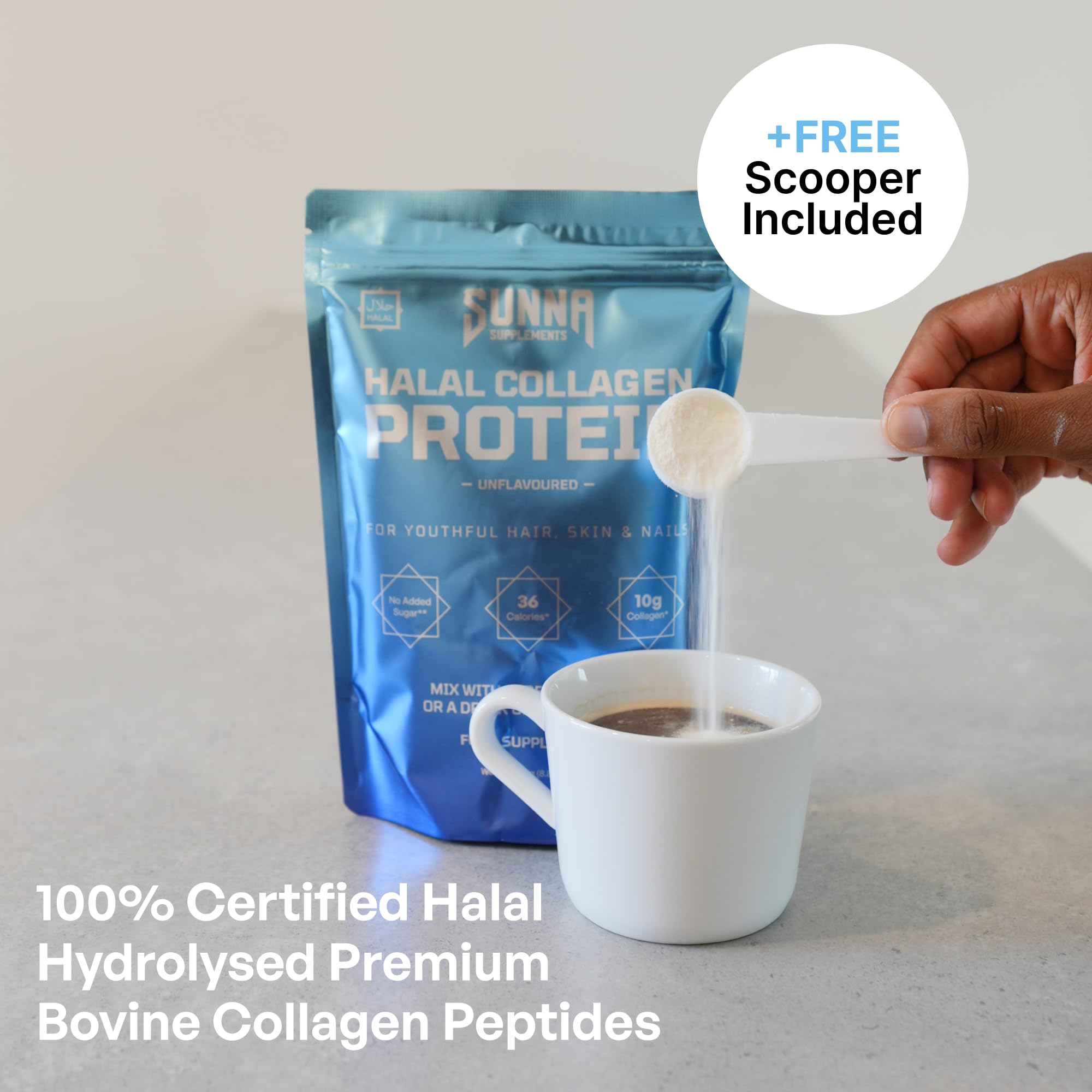 SUNNA SUPPLEMENTS Grass-Fed Halal Collagen Powder – Type I & III Peptides for Hair, Skin, Nails & Joints | Unflavored
