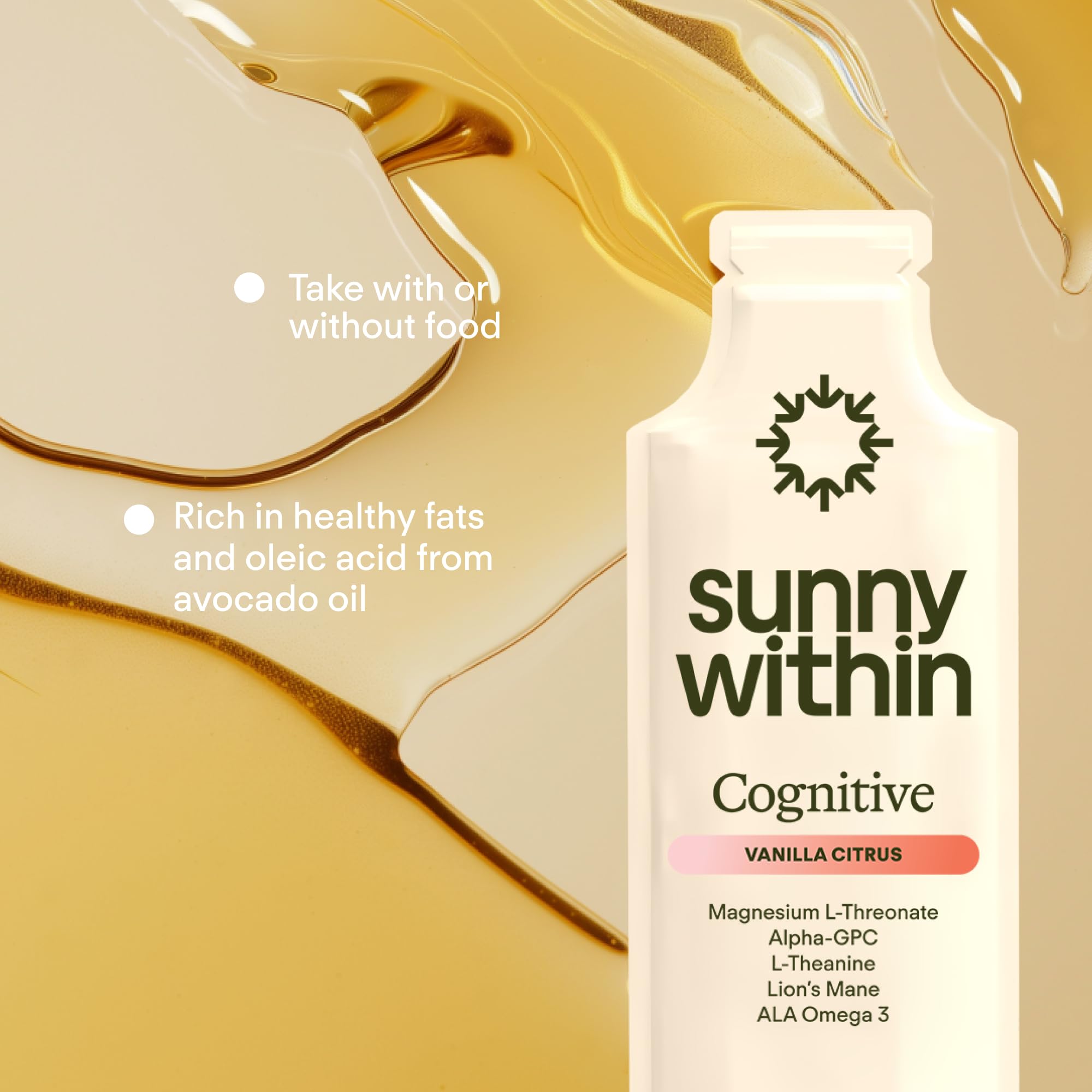 Sunny Within Brain Health Supplement | Magnesium L-Threonate, Lion’s Mane, Alpha GPC | 30 Daily Vegan Pouches
