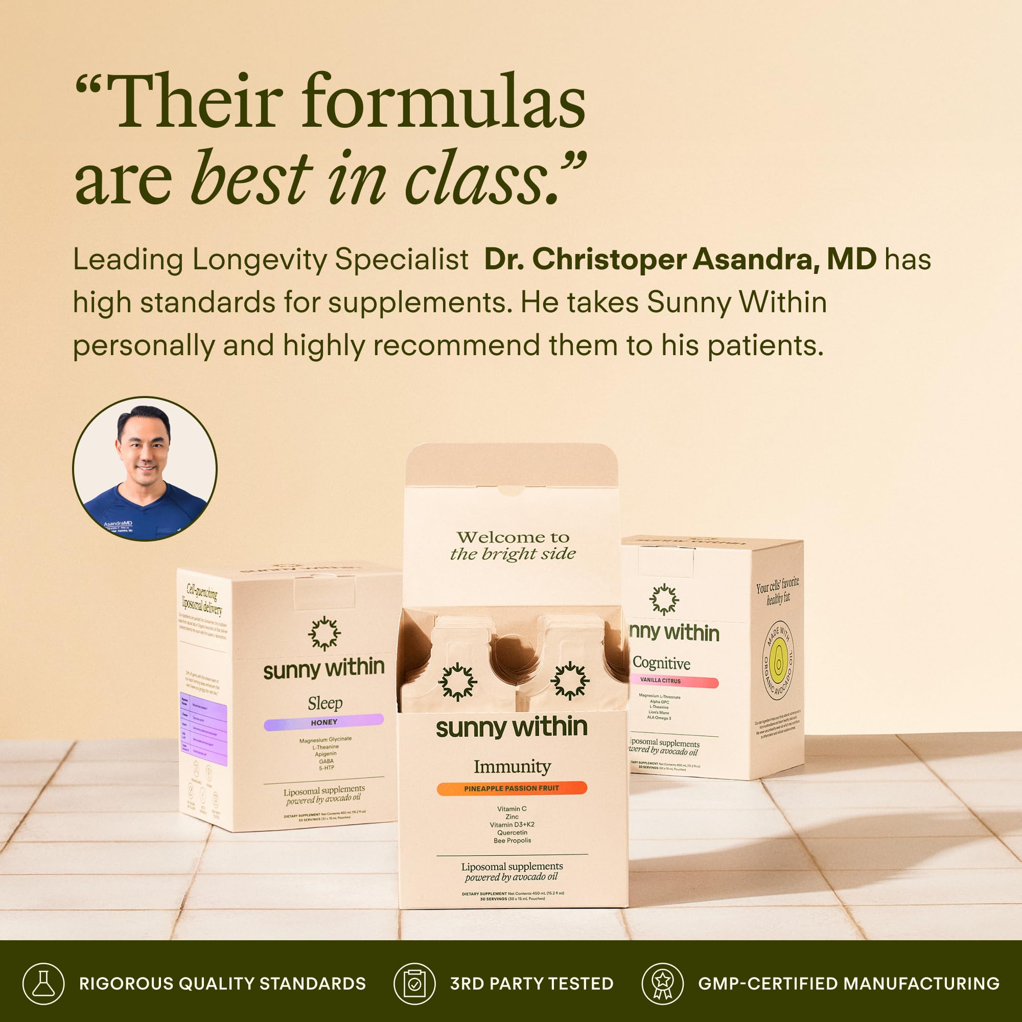 Sunny Within Brain Health Supplement | Magnesium L-Threonate, Lion’s Mane, Alpha GPC | 30 Daily Vegan Pouches
