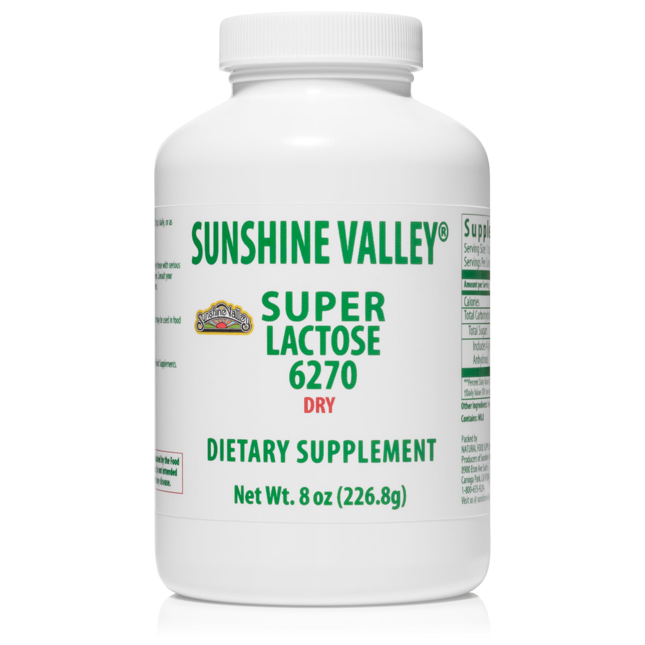 Sunshine Valley® Super Lactose Dry Powder – Free Flow Pour | Natural Sweetener & Baking Enhancer, 8 oz