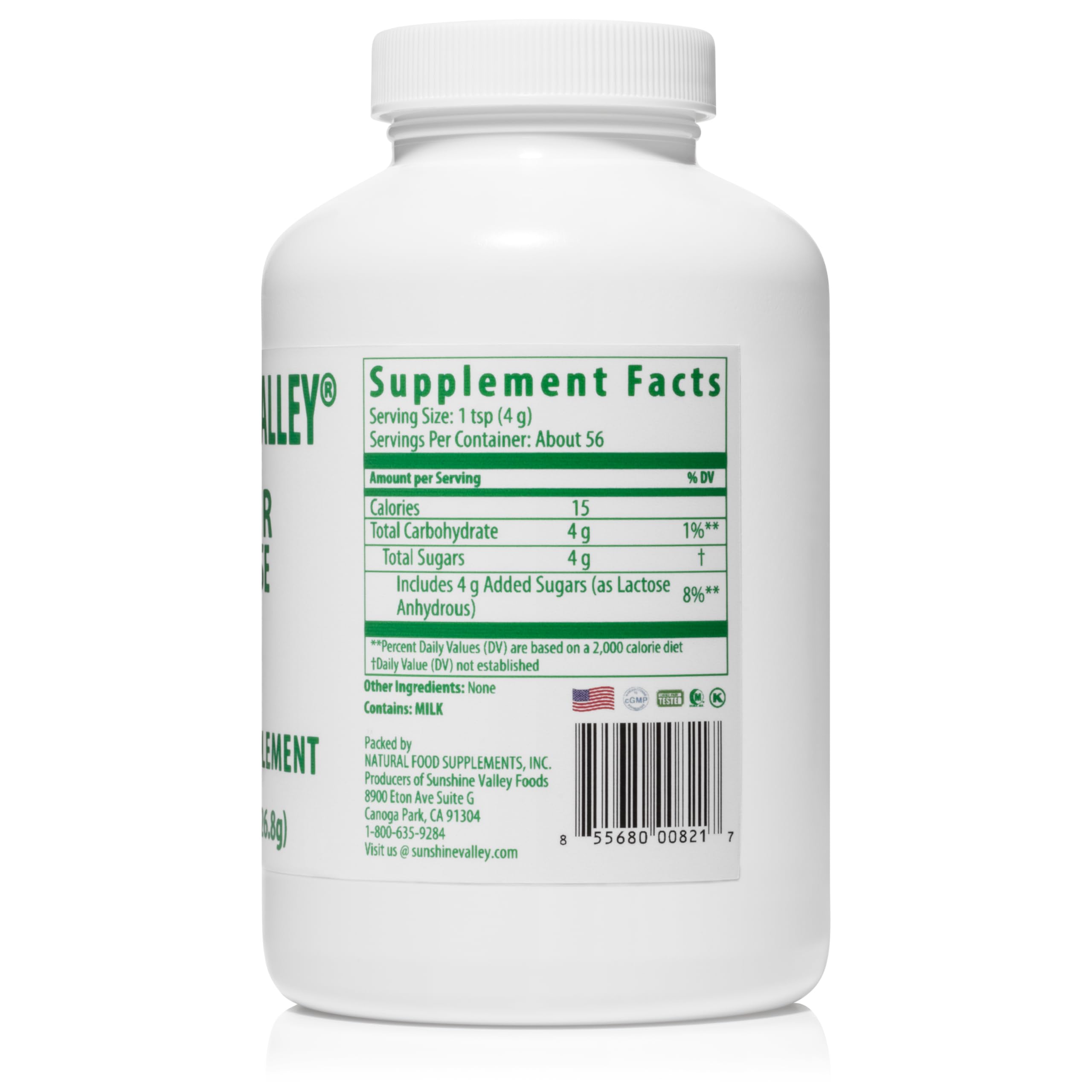 Sunshine Valley® Super Lactose Dry Powder – Free Flow Pour | Natural Sweetener & Baking Enhancer, 8 oz