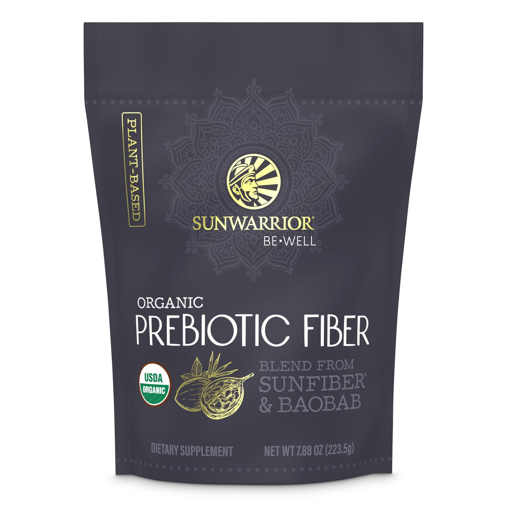 Sunwarrior Be Well Prebiotic Fiber Supplement - Organic Plant-Powered Gut Health (Vegan, Non-GMO) 8oz Pouch | 30 Servings