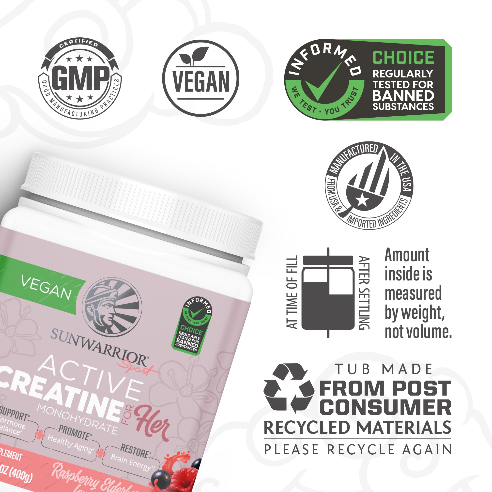 Sunwarrior Creatine for Women – Vegan Monohydrate Powder, Raspberry Lemonade (50 Servings)
