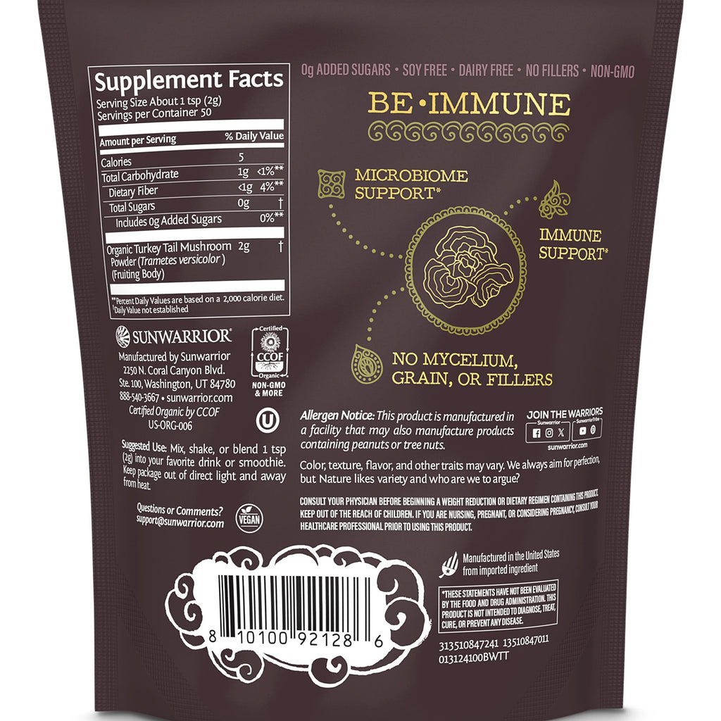 Sunwarrior Organic Turkey Tail Mushroom Powder | Immune Support & Gut Health | 100g Pouch