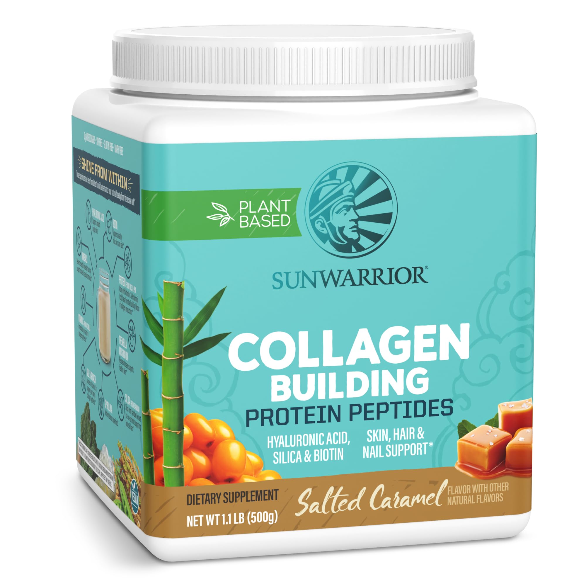 Sunwarrior Vegan Collagen Protein Powder for Women – Plant-Based, Salted Caramel, 20 Servings