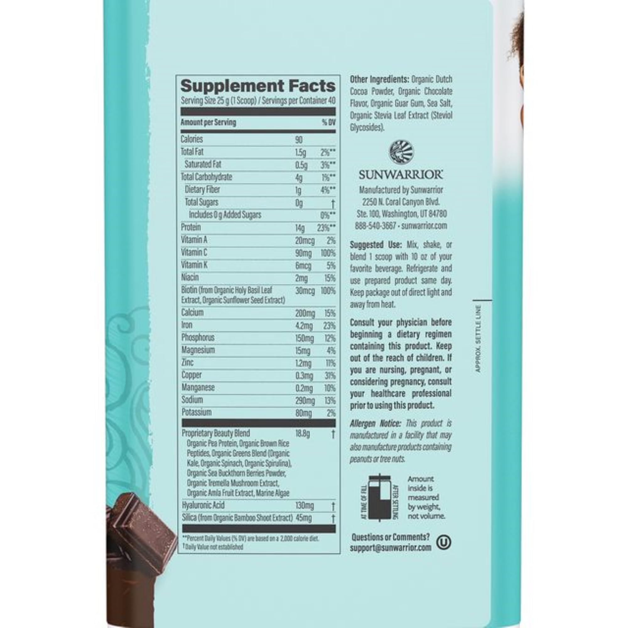 Sunwarrior Vegan Collagen Protein Powder for Women – Chocolate (40 Servings) | Plant-Based, Silica, Non-GMO