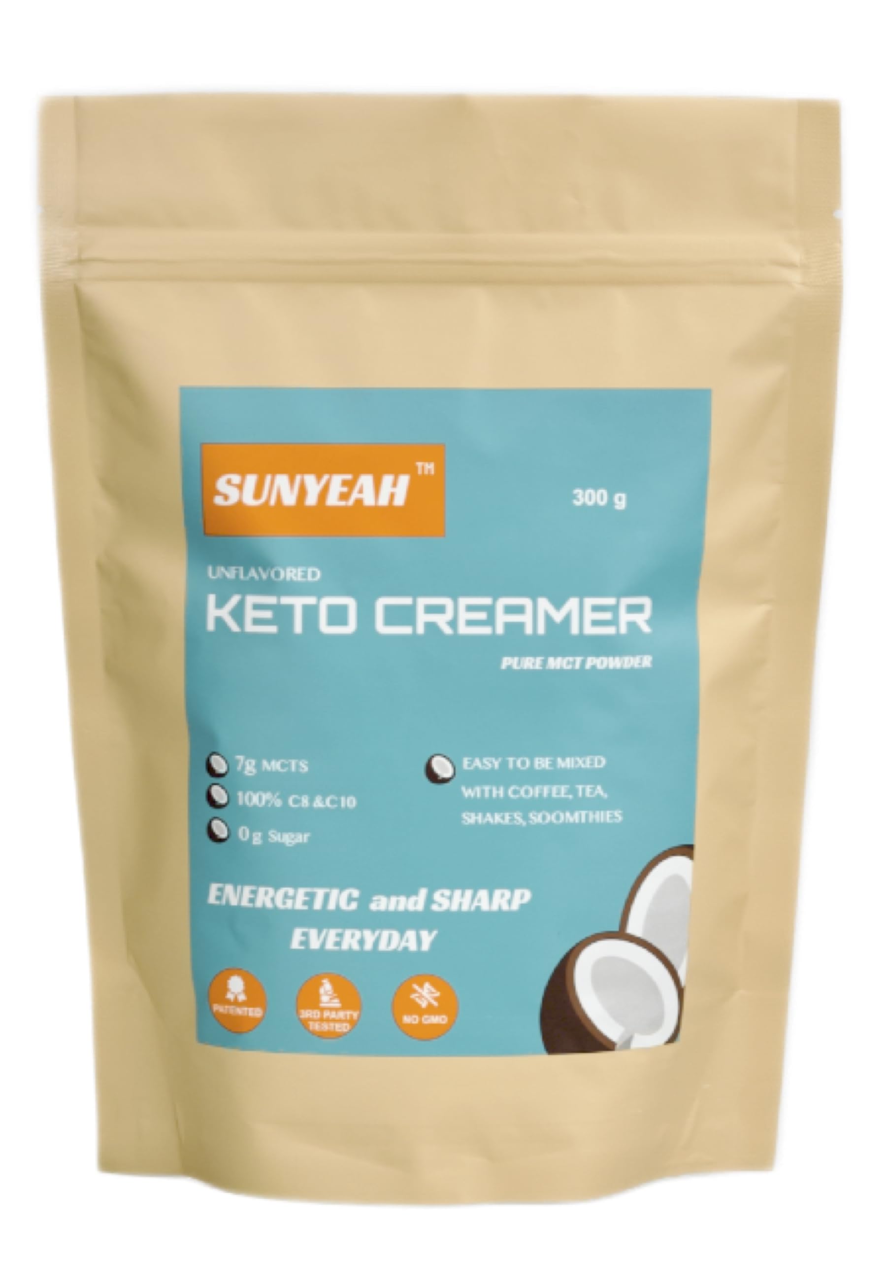 SUNYEAH MCT Powder - 70% MCT Oil Powder (C8/C10), Keto Coffee Creamer, 300 g, Unflavoured, Non-GMO