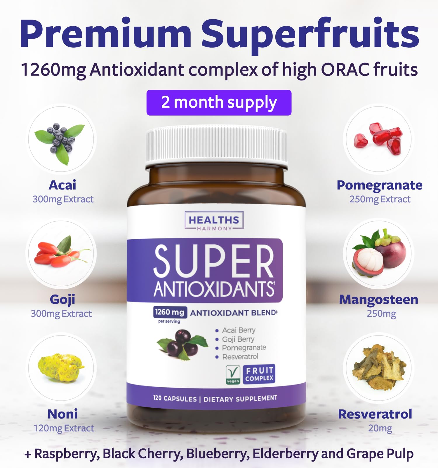 Super Antioxidants Supplement for Women & Men – High Potency Vegan (120 Capsules)