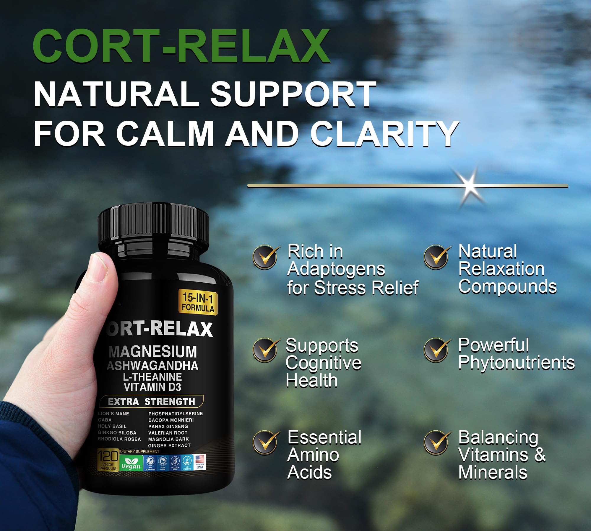 Super Calm Cortisol Support with Magnesium Bisglycinate | Ashwagandha KSM-66, L-Theanine | 120 Count