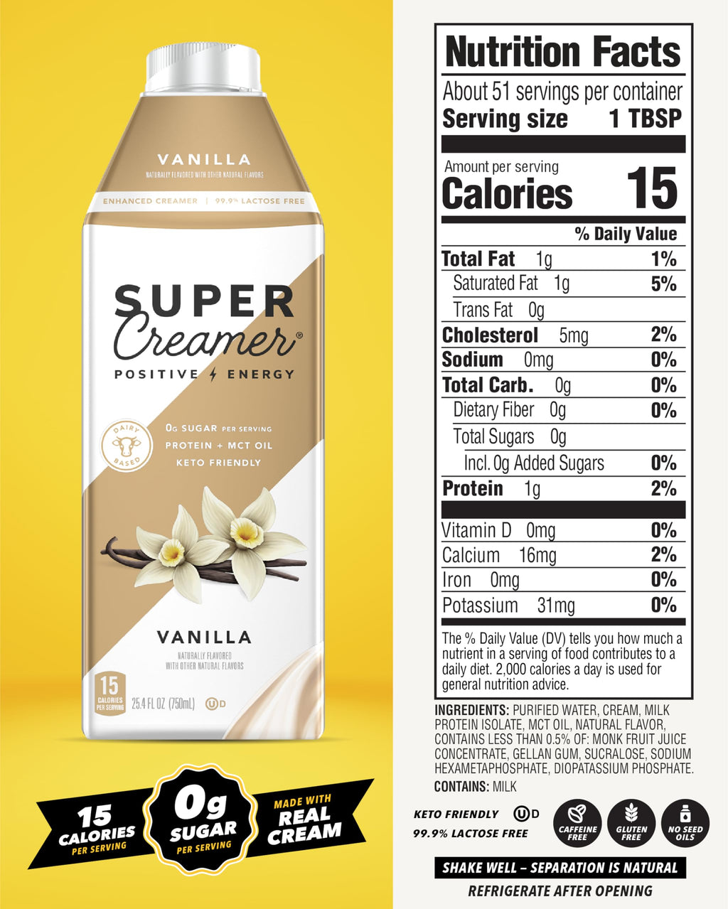 SUPER COFFEE Creamer | SugarFree Vanilla | 6 Pack | 0g Sugar, 2g Protein, 15 Calories | Keto Coffee Creamer