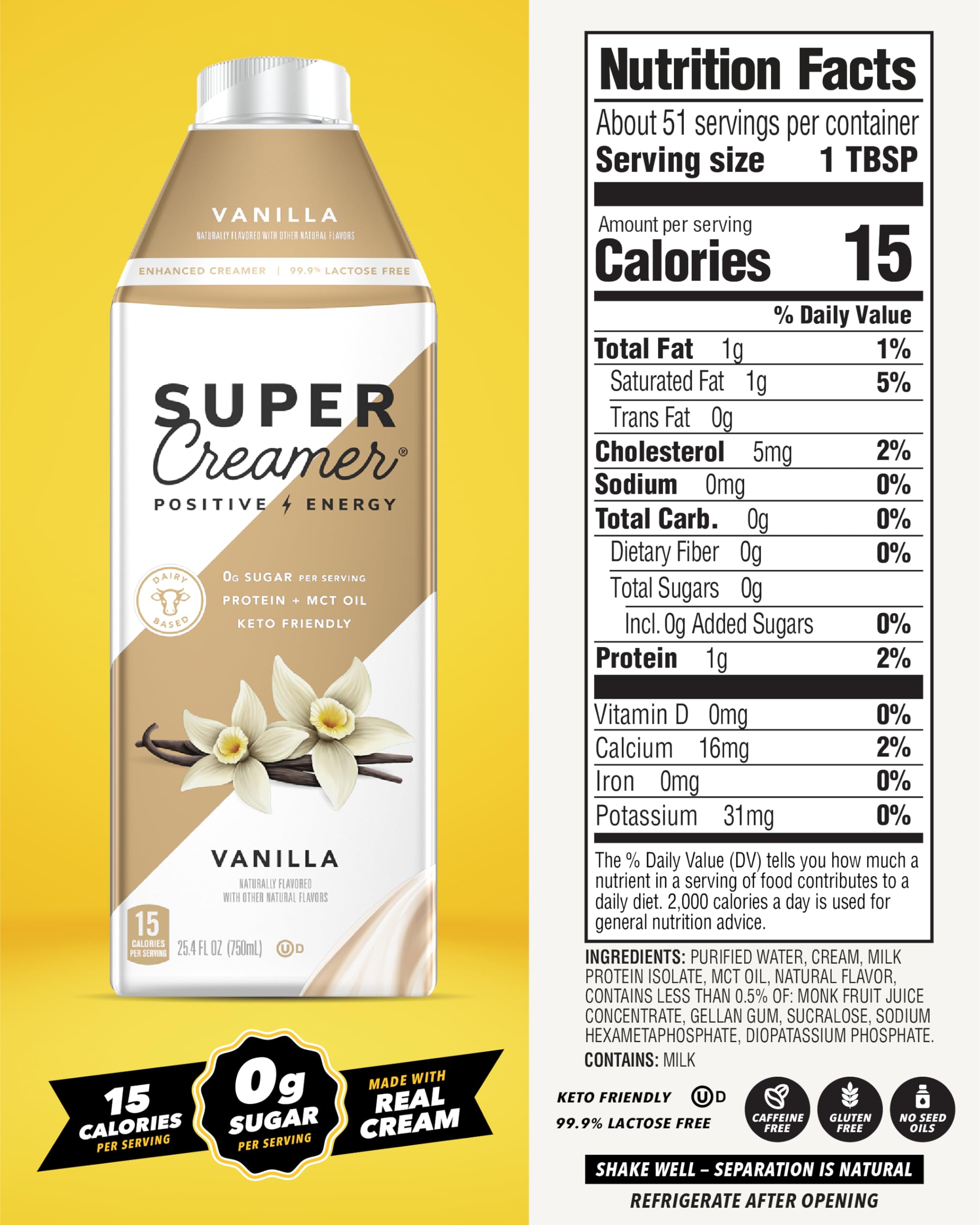 SUPER COFFEE Creamer | SugarFree Vanilla | 6 Pack | 0g Sugar, 2g Protein, 15 Calories | Keto Coffee Creamer