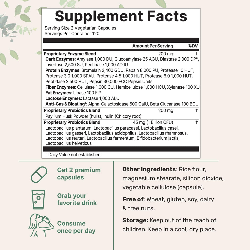 Super Enzymes with Prebiotics & Probiotics - 240 Veggie Capsules