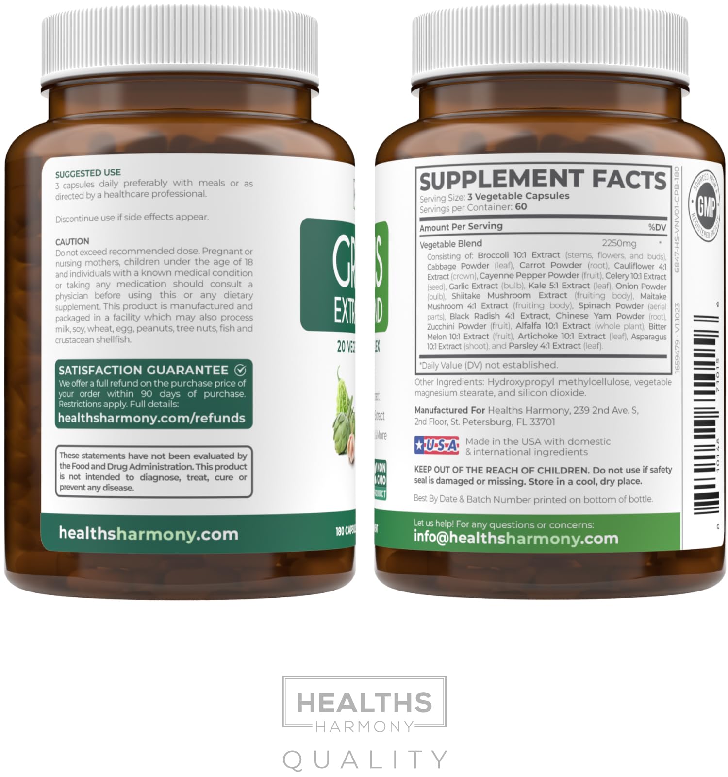 Super Greens Antioxidants 2250mg – 20 Ingredients | Vegan NON-GMO Capsules