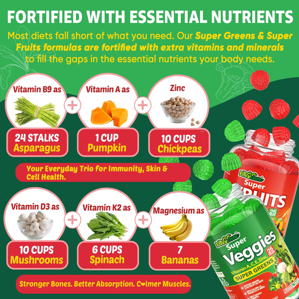Super Greens Gummies - Spirulina, Chlorella & Probiotics (120ct)