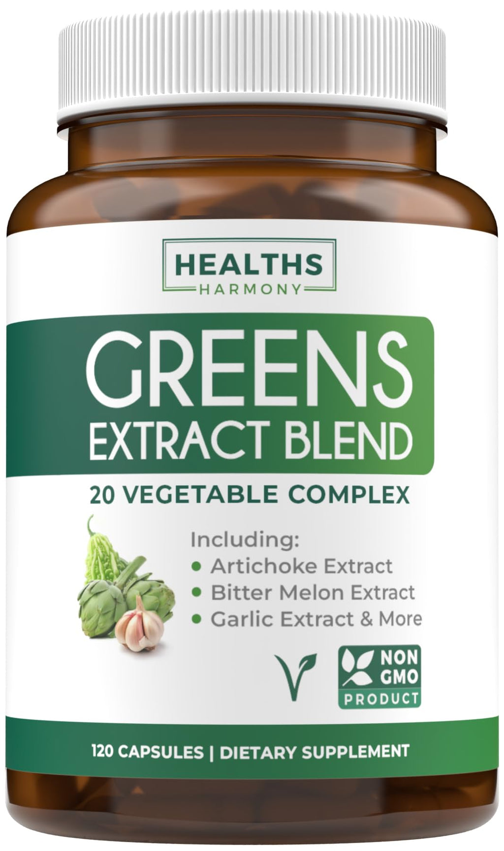 Super Greens Antioxidants Superfoods 2250mg – 20 Ingredients | NON-GMO, Vegan | 120 Capsules